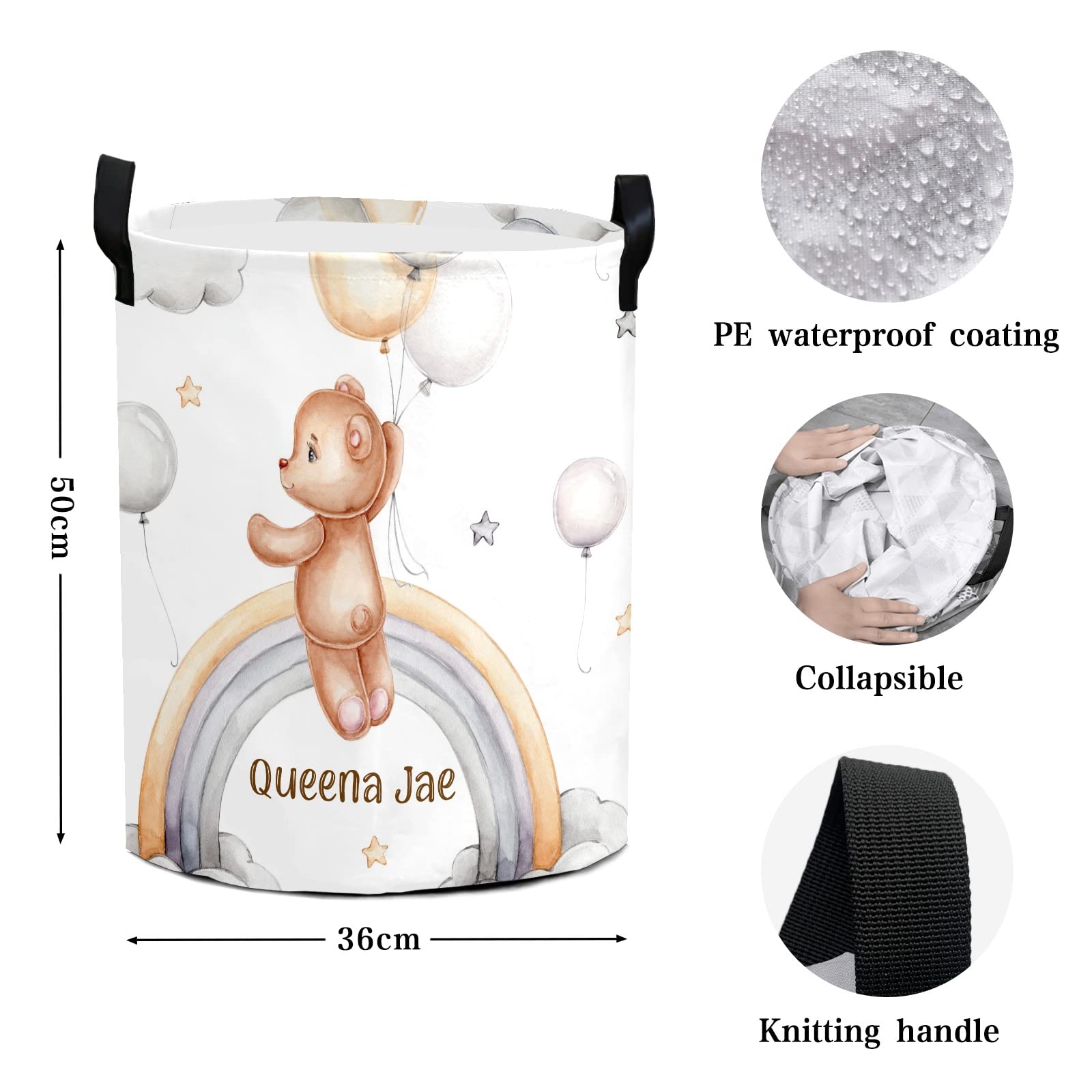 **Rainbow Teddy Bear Balloon Storage Bin - Waterproof Oxford Fabric Laundry Hamper, Toy Organizer, Gift Basket for Bedroom, Nursery & Clothes Storage - Perfect for Kids' Room, Baby Gifts & Home Decor**