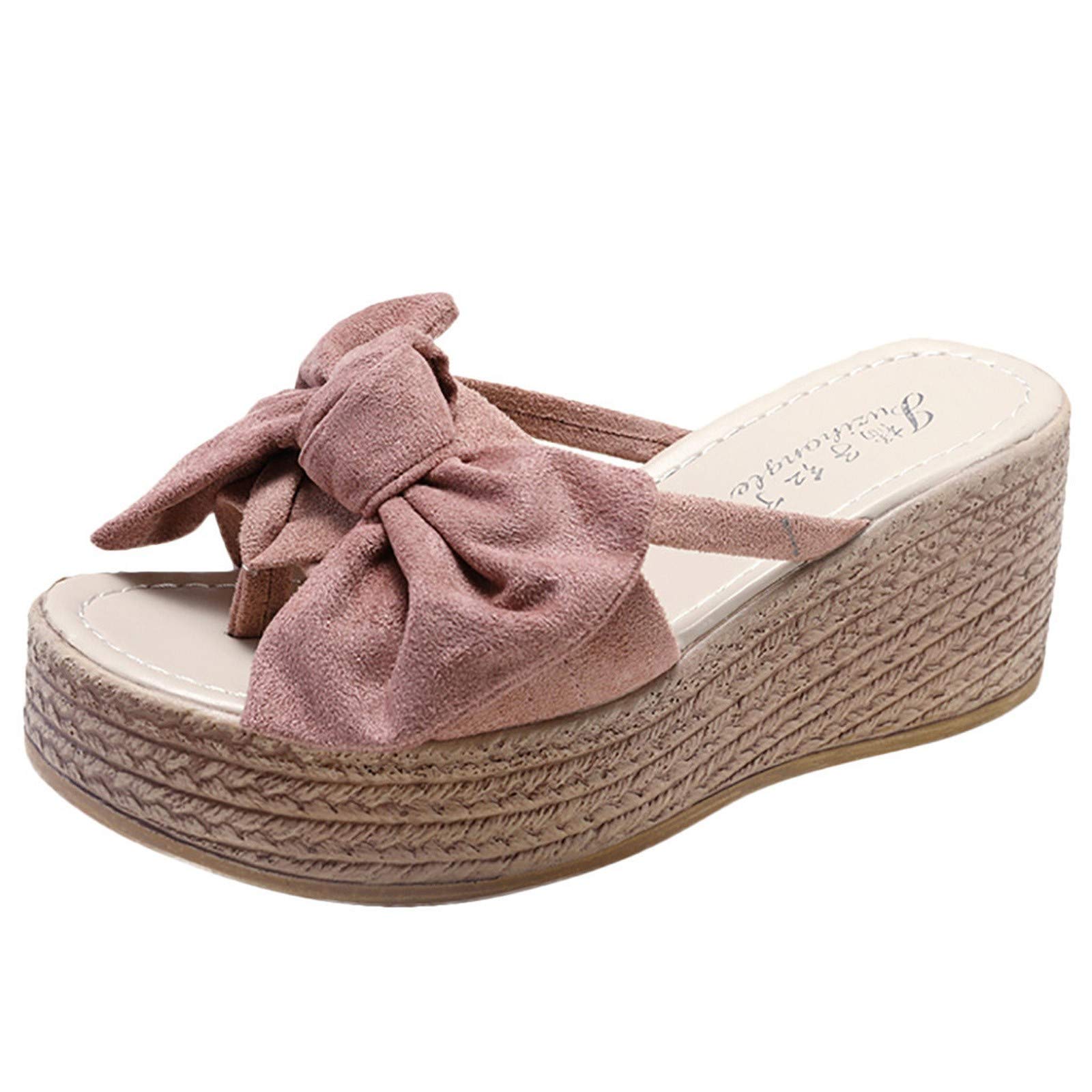 Women's Butterfly-Knot Wedge Sandals - Open Toe Roman Beach Slippers - Wide Width 10 - Comfortable Summer Fashion Shoes for Vacation, Poolside & Casual Outings