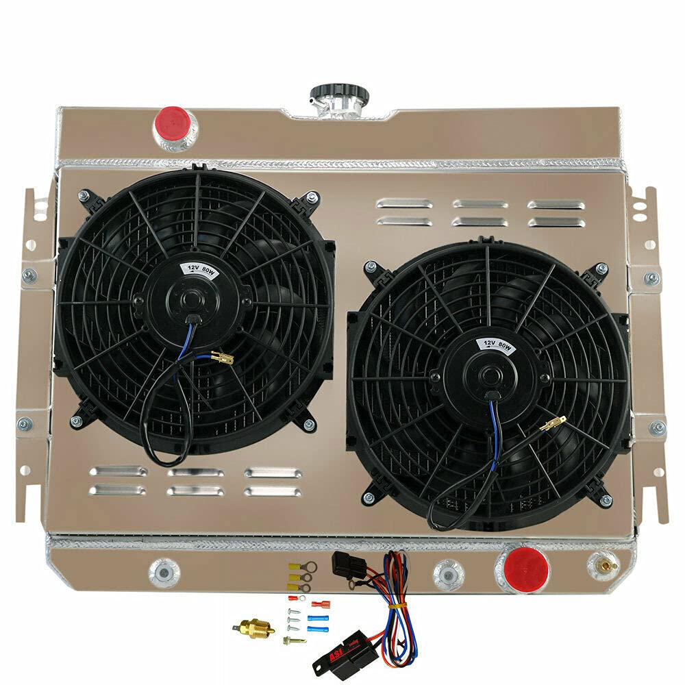 ECMRAD 4-Row Aluminum Radiator for 1963-1968 Chevy Impala & 1964-1967 El Camino Chevelle - Includes Cooling Fan Shroud & Thermostat Relay Kit - High Performance Cooling for Classic Cars & Hot Rods