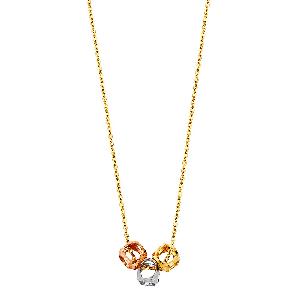 14K Tri-Color Gold Hollow Ball Necklace - 17+1