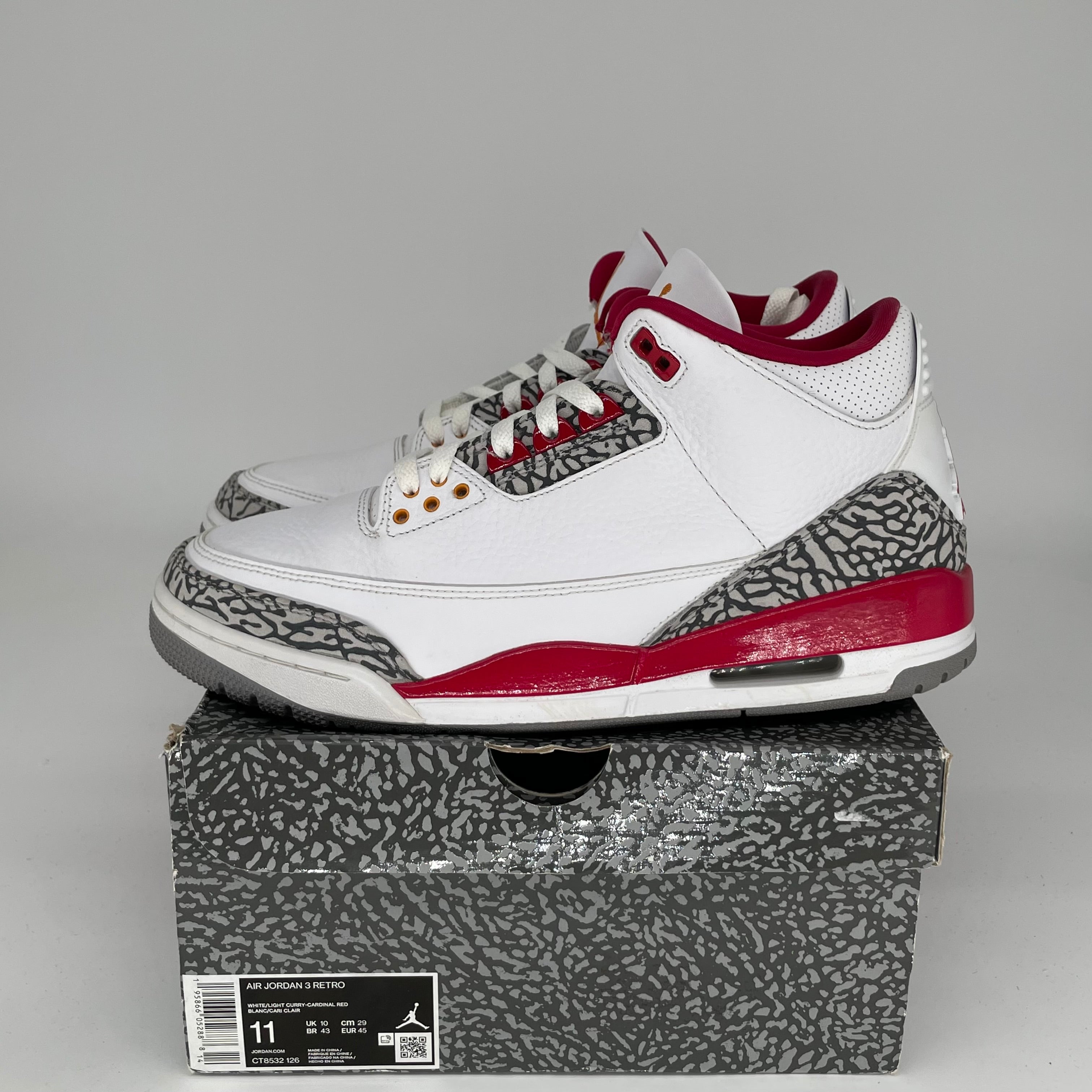 AIR JORDAN 3 Cardinal Red Retro Basketball Shoes Men's Size 11 (CT8532-126) - Perfect for Streetwear, Sneaker Collecting & Casual Fashion