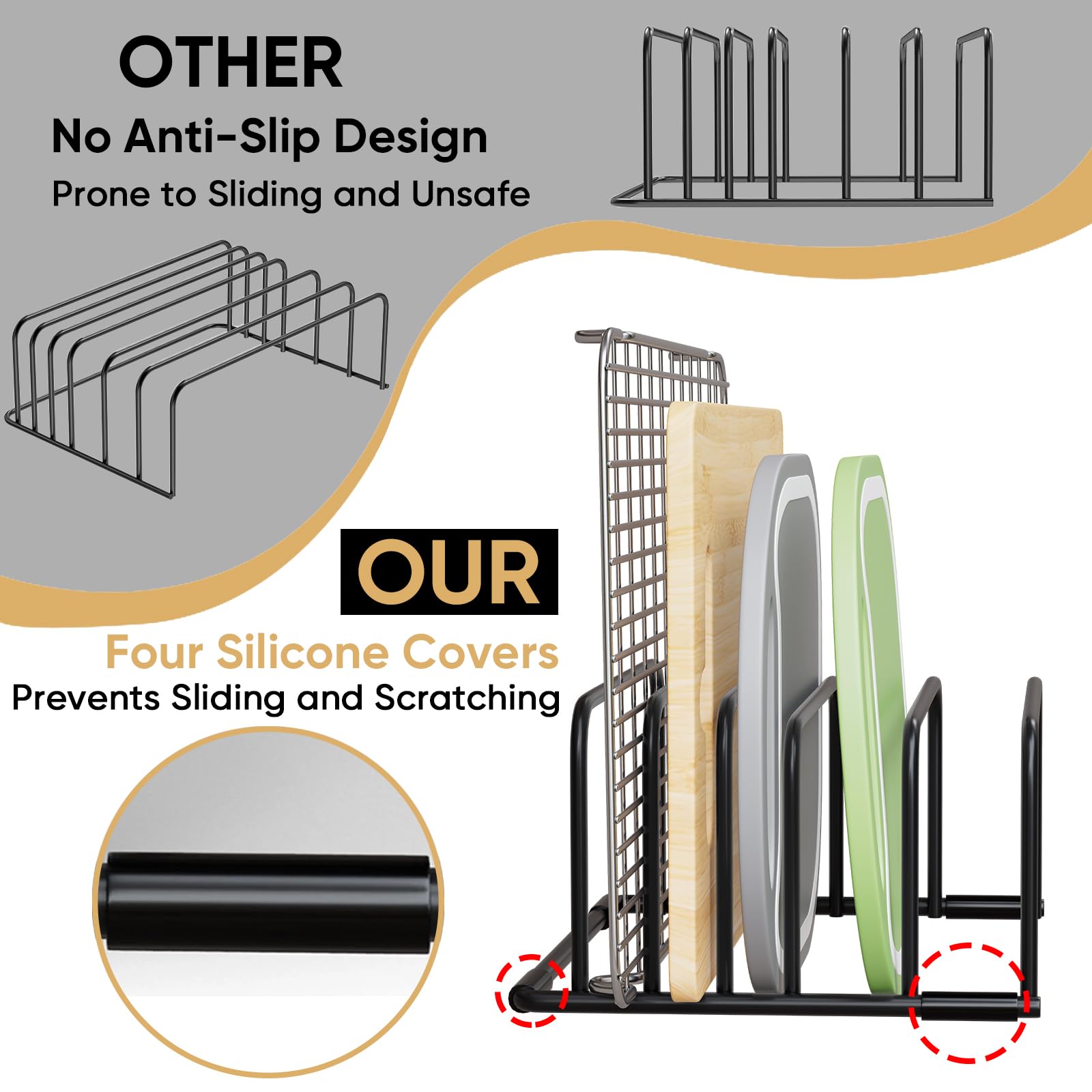 Premium Heavy-Duty Cutting Board Organizer Rack - Space Saving Iron Wire Holder for Cutting Boards & Trays (Black, 1 Pack) - Perfect for Kitchen Organization & Countertop Storage