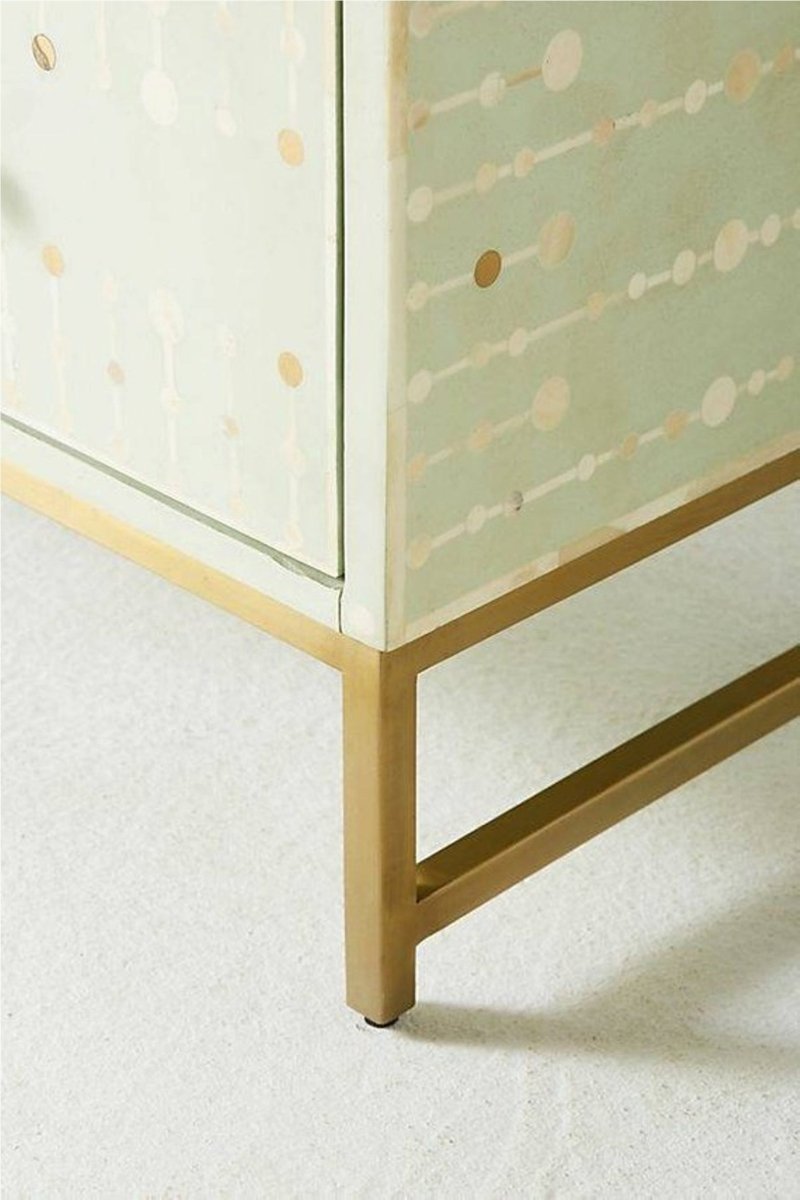Handmade Bone Inlay Dresser with 3 Drawers - Light Green Sprout Design | Custom Wooden Storage Cabinet for Bedroom, Living Room & Office Organization