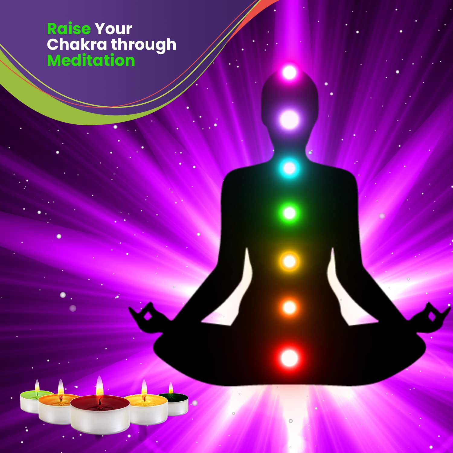 Chakra Tealight Candles Set of 64 - Scented Meditation Candles for Yoga & Relaxation