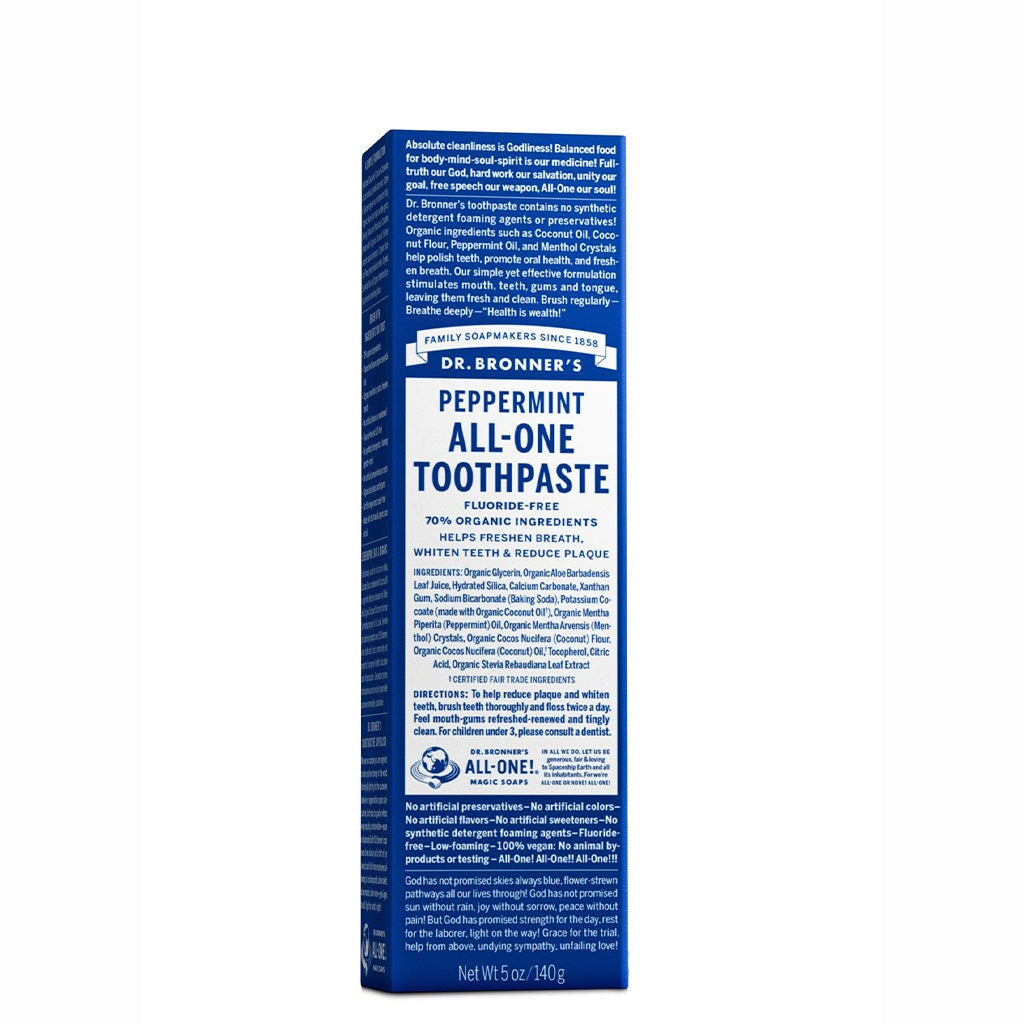 Dr. Bronner's All-One Toothpaste - Peppermint Flavor | Organic, Vegan & Fluoride-Free | Fresh Breath & Natural Whitening | Perfect for Travel & Daily Oral Care