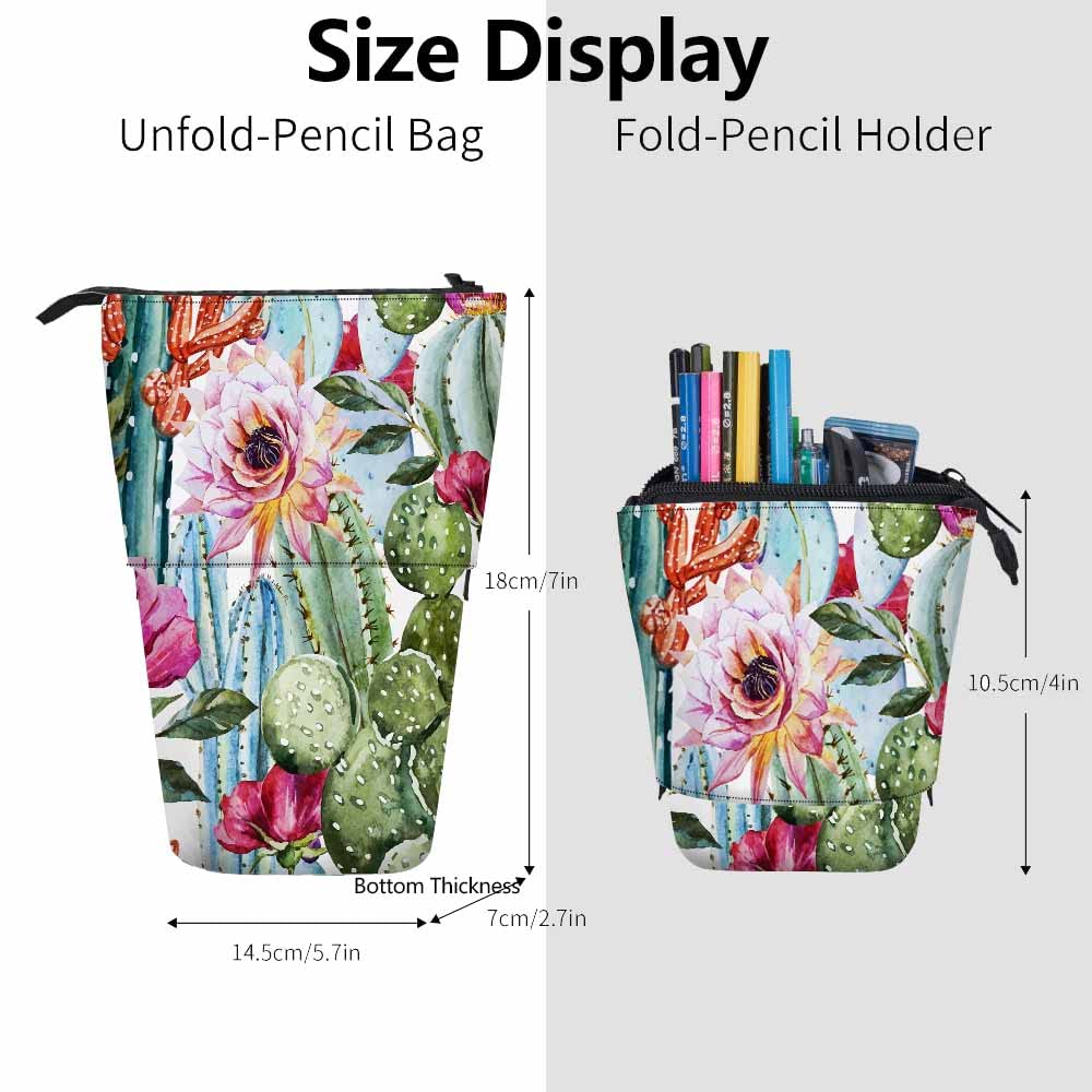 Swono Cactus Pencil Case - Tropical Floral Watercolor Design for Office & Makeup Storage