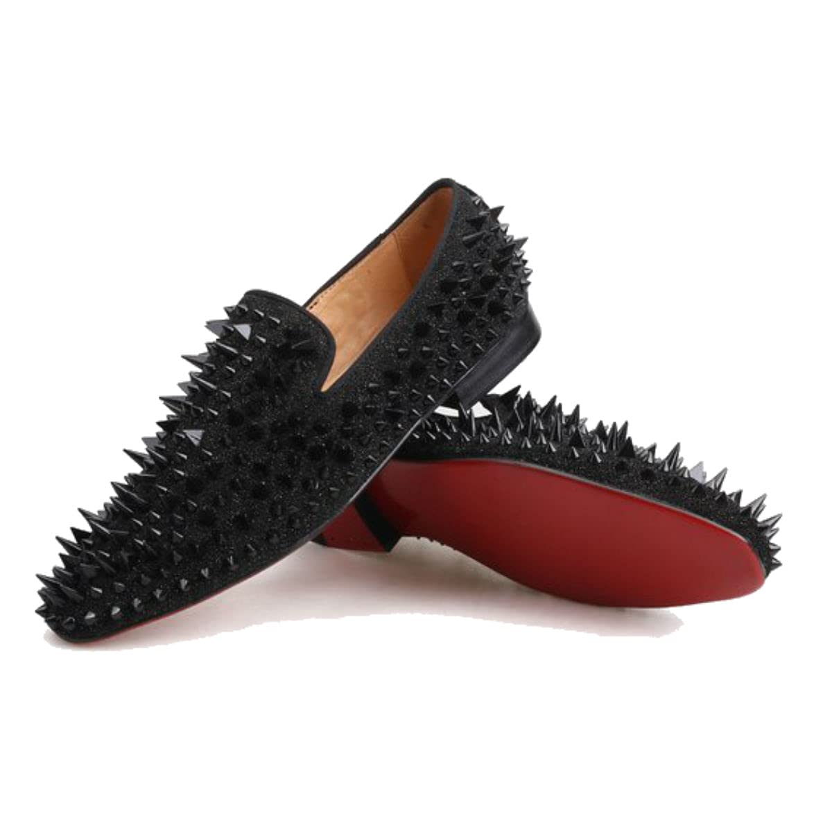 FERUCCI Men's Black Spiked Loafers with Crystal Rhinestones - Stylish Comfort for Casual Wear & Evening Events