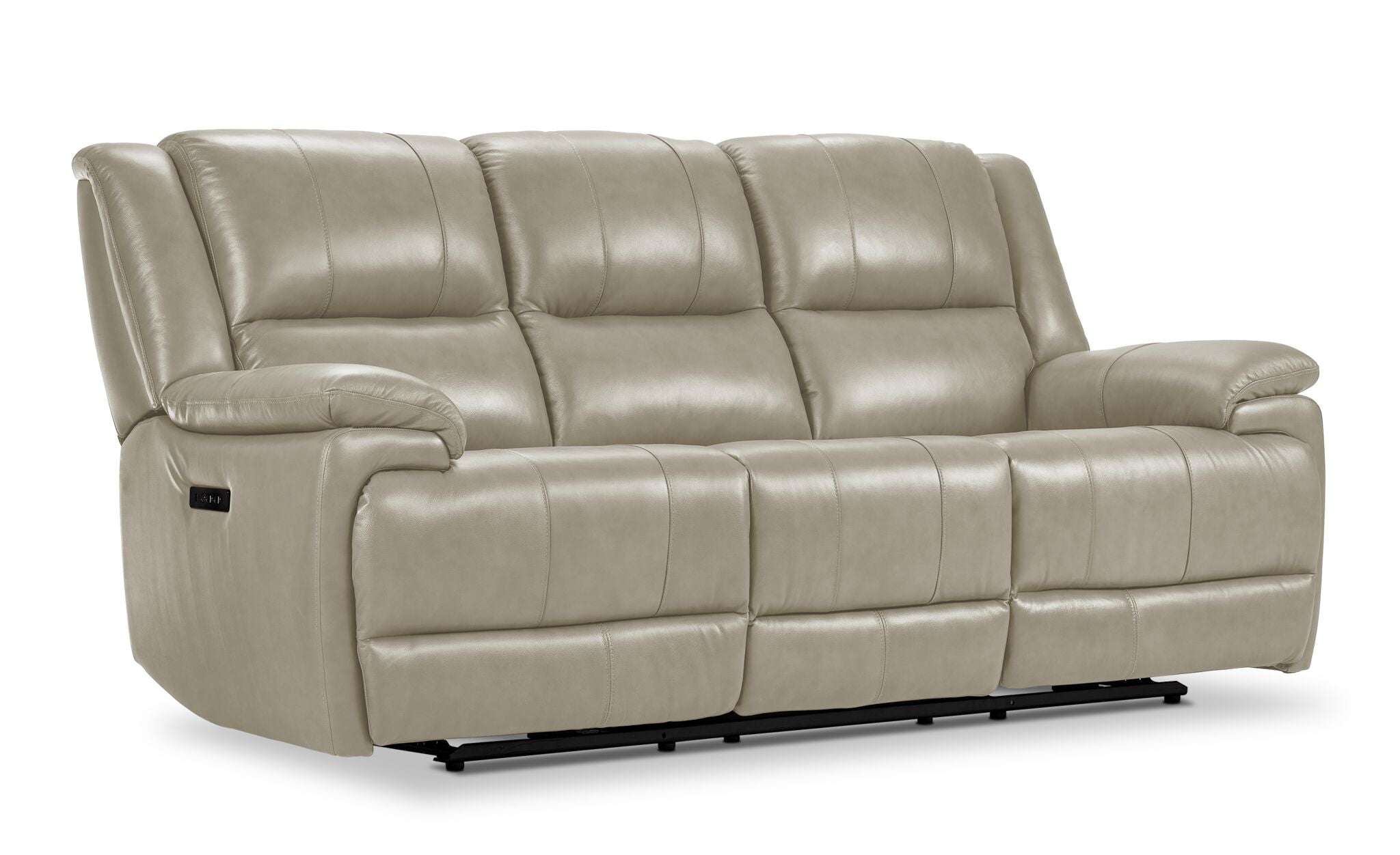Allie Leather Dual Power Reclining Sofa with USB Chargers - Modern Comfort for Living Room, Home Theater & Office - Fog Gray
