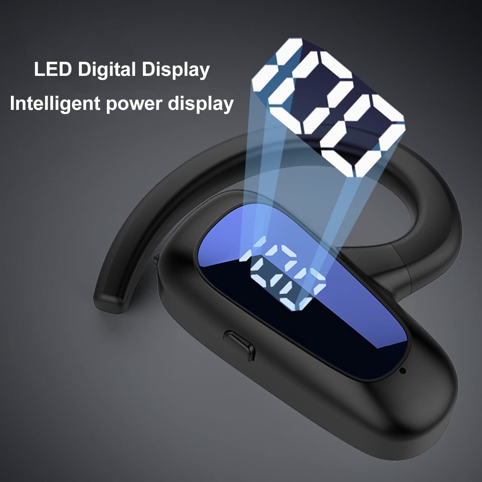 Yunseity Single Ear Headphone - IPX4 Waterproof, LED Digital Display Wireless Earpiece for Sports, Driving, Running & Workouts - Hands-Free Headset for Gym, Cycling & Outdoor Activities