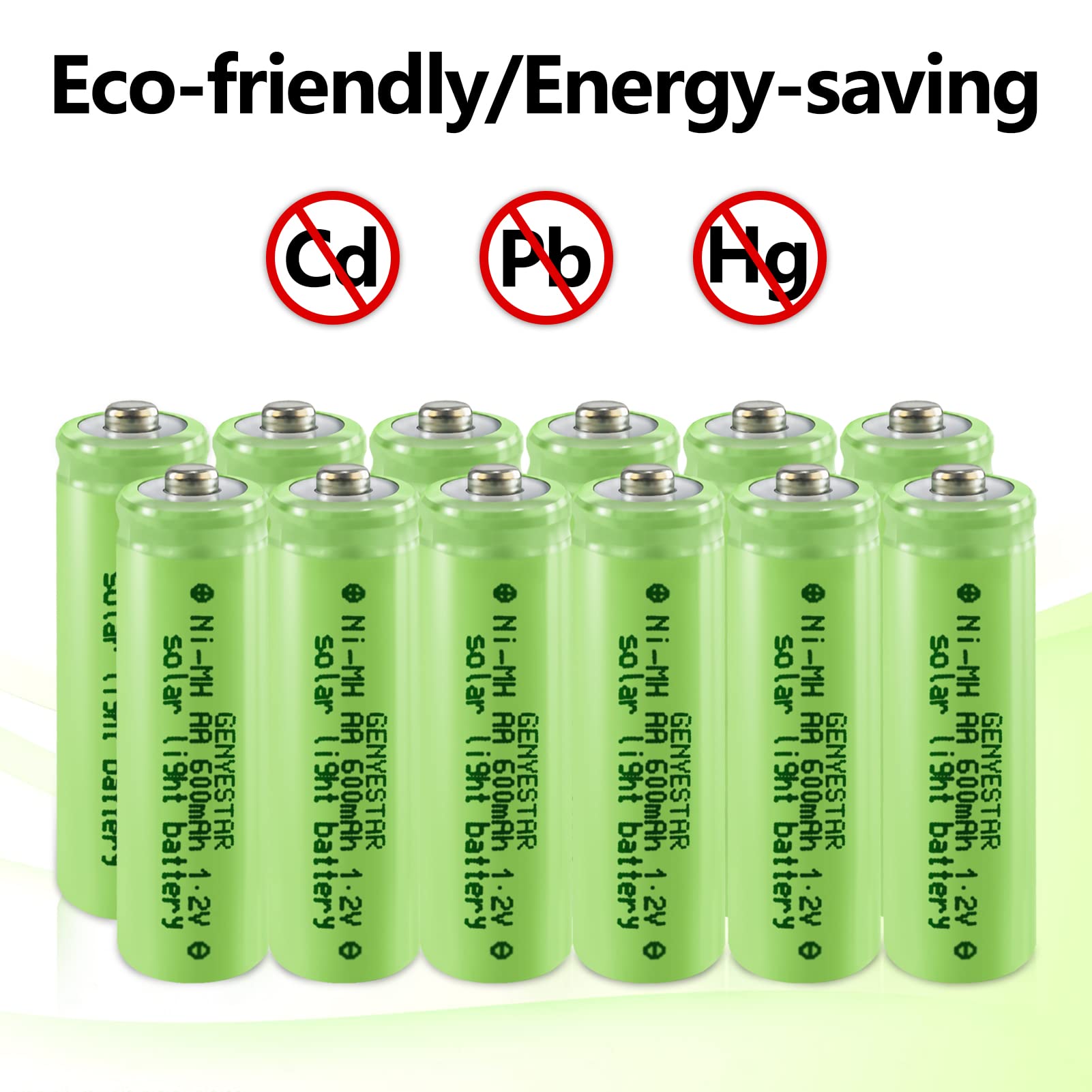 Rechargeable AA Batteries NiMH 1.2V 600mAh - 12 Pack Pre-Charged Double A Batteries for Solar Lights, Garden Lanterns, Toys, Remote Controls & Home Devices - Perfect for Outdoor Landscaping & Indoor Electronics