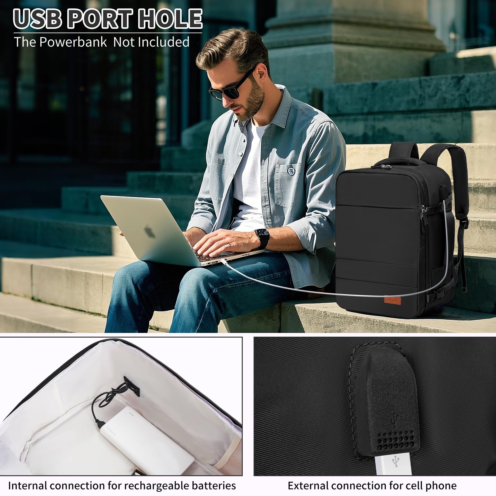 GMAK 20L Lightweight Travel Backpack for Men & Women with USB Charging Port - 15.6 Inch Laptop Backpack Carry-On Cabin Bag - Perfect for College, Business Trips, Air Travel & Daily Commute - Black