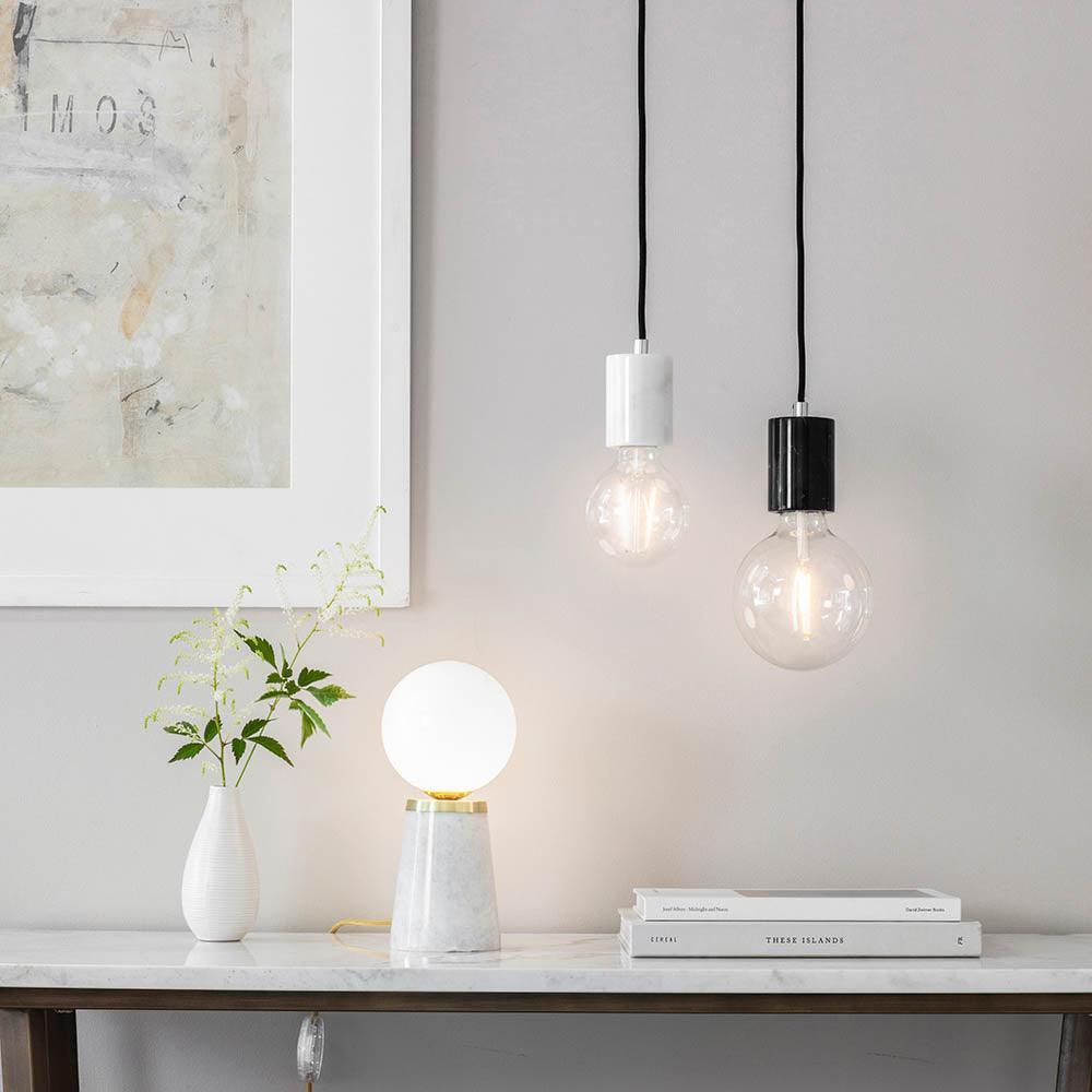 Endon Otto 1 Light Gloss Grey Marble Table Lamp - Modern Bedside & Living Room Lighting for Home Decor