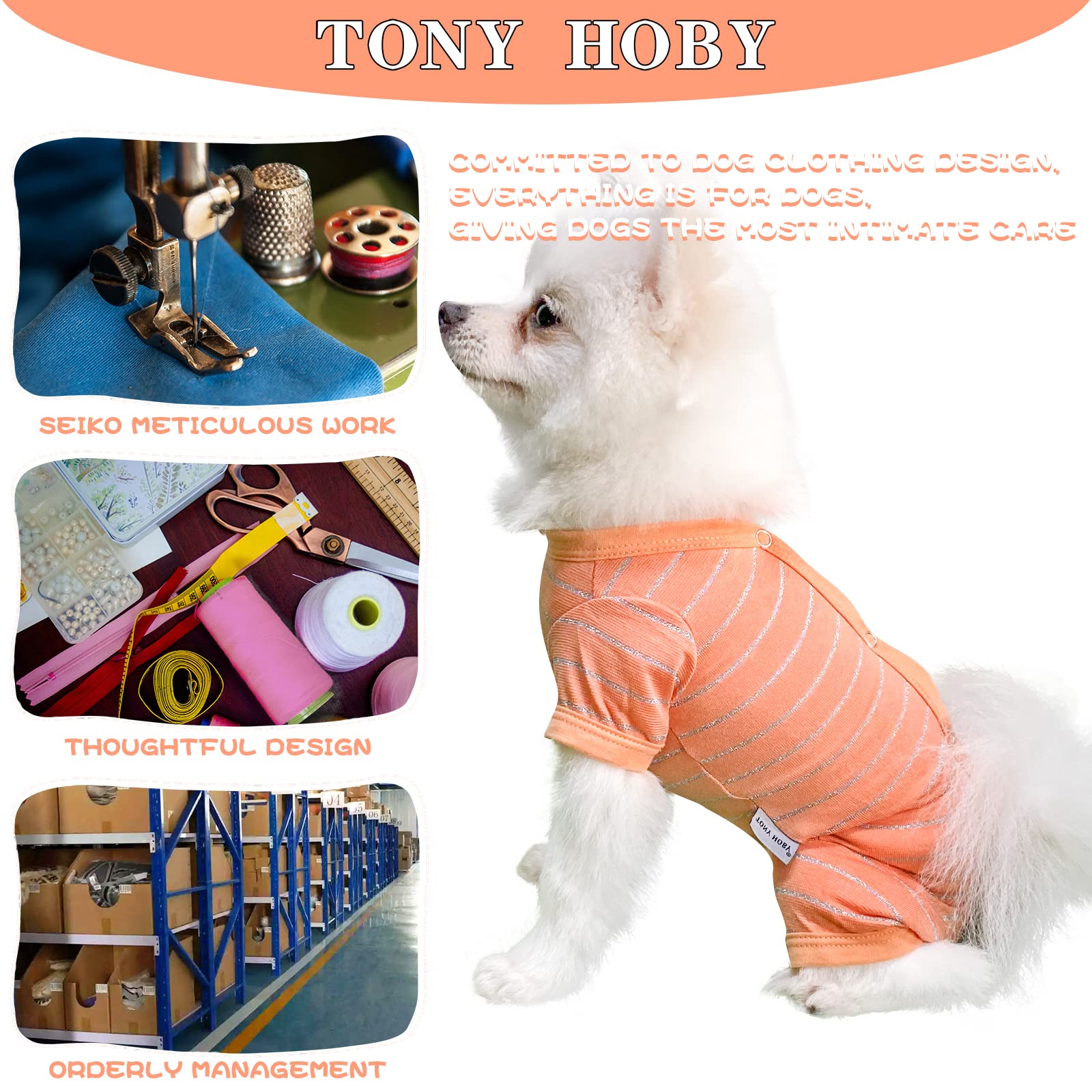 TONY HOBY Dog Pajamas for Small & Medium Dogs - 4 Legs Recovery Suit, Breathable Summer Dog Shirt (Orange, Girl, Size M) - Perfect for Post-Surgery Care & Comfortable Sleepwear