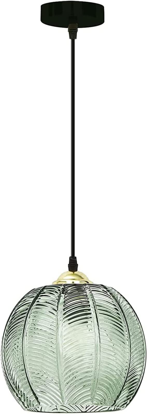 Vintage Green Ribbed Glass Pendant Light - Retro Pumpkin Shaped Ceiling Lamp with Creative Design for Living Room, Restaurant, Bar & Cafe Decor (20CM) - Perfect for Ambient Lighting in Dining Areas, Entryways and Commercial Spaces