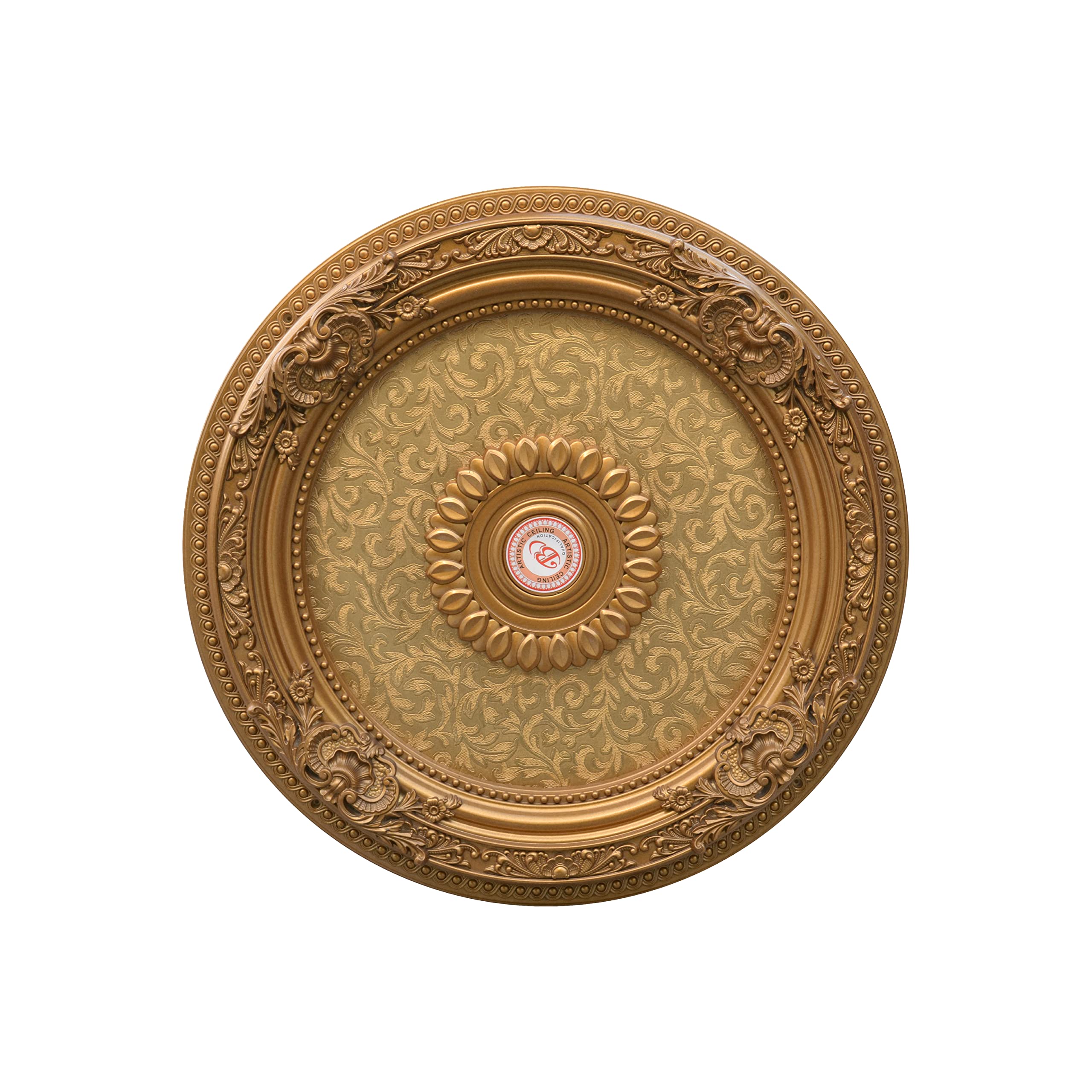 36 Inch Golden Leaf Chandelier Ceiling Medallion - Elegant Fan Medallion for Dining Room, Living Room & Bedroom Lighting Decor