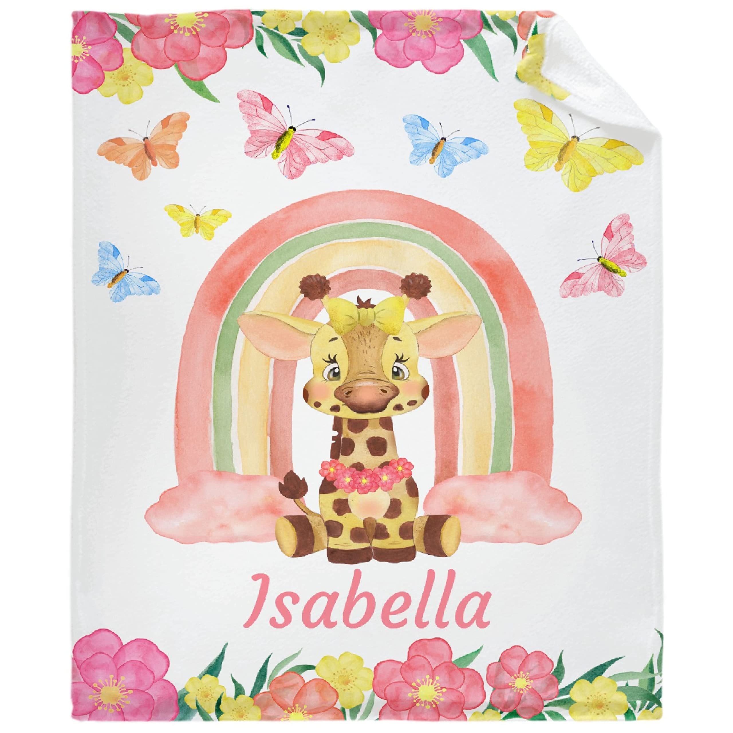 Personalized Baby Blankets for Girls & Boys - Custom Name Baby Blanket with Cute Deer Design | Soft Pink Floral Fleece Throw for Newborns & Family | Nursery, Stroller & Photo Prop Gift