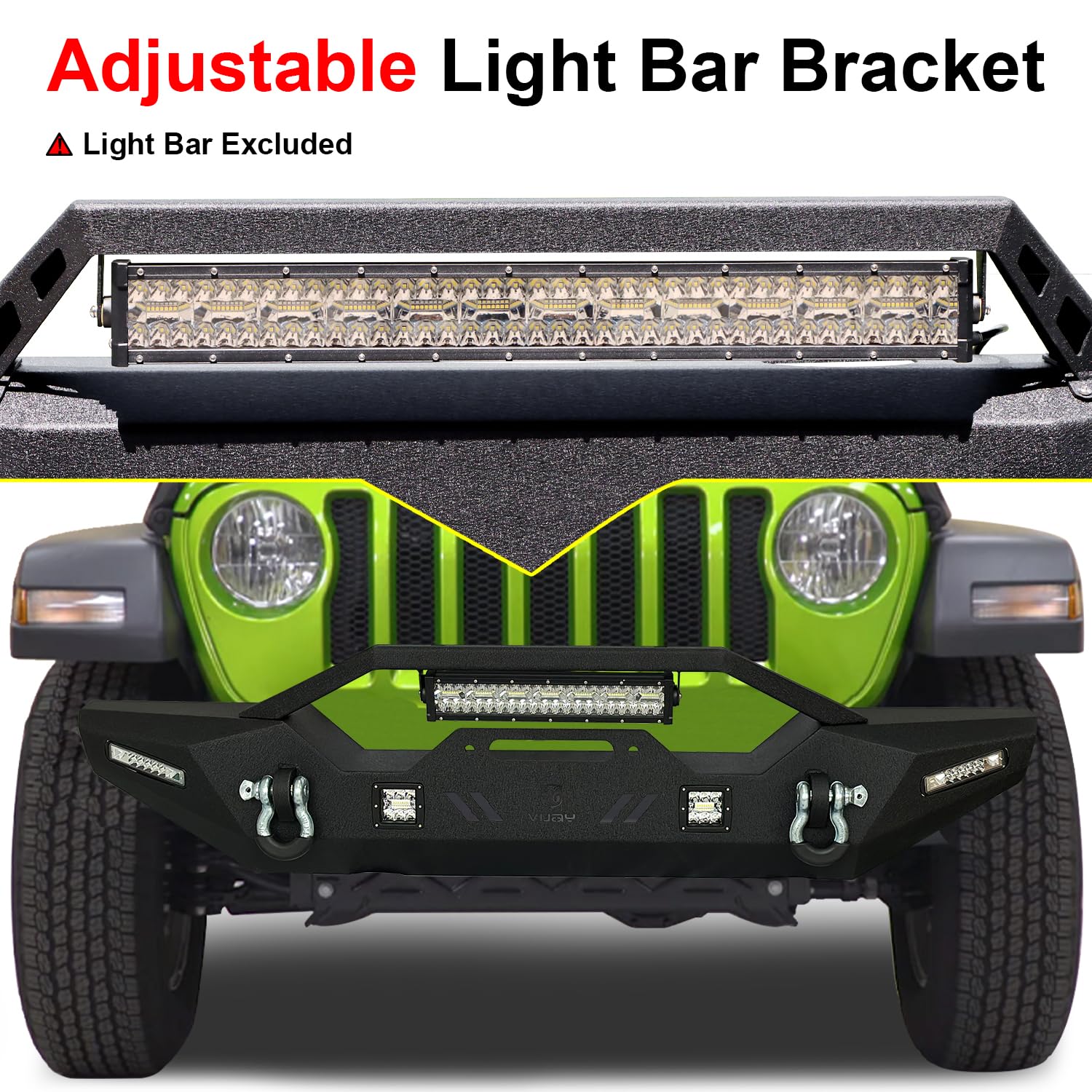 Black Textured Front Bumper with Winch Plate, LED Lights & D-Rings for 2007-2025 Jeep Wrangler JK/JKU/JL/JLU & 2020-2025 Gladiator JT - Off-Road Adventure & Daily Driving Upgrade