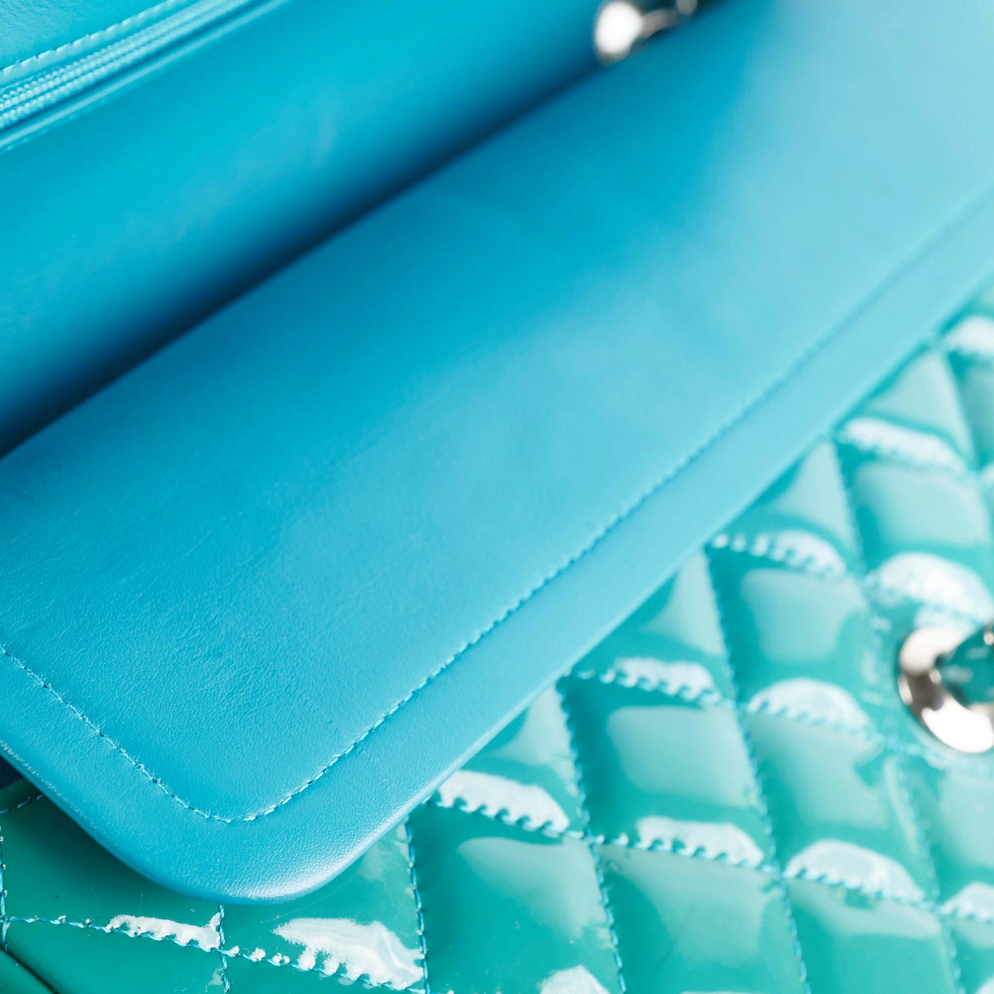 Chanel Quilted Patent Leather Medium Large Classic Flap Bag in Teal - Luxury Handbag for Women, Perfect for Parties, Work & Special Occasions