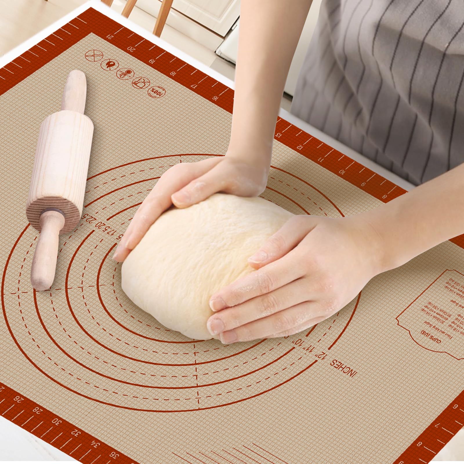 Premium Silicone Baking Mat - 0.7mm Extra Thick Non-Stick Pastry Dough Sheet (24