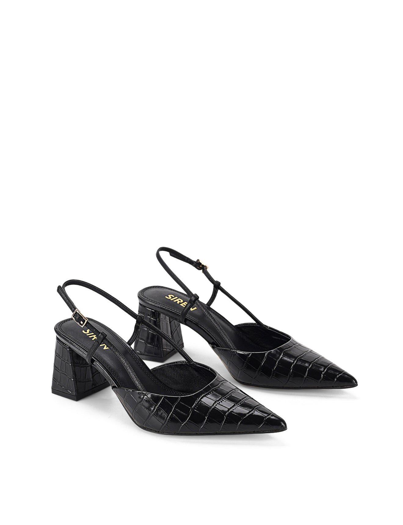 Yasmine Slingback Heels - Black Crocodile Leather Pumps for Women | Elegant Dress Shoes for Weddings, Parties & Office Wear