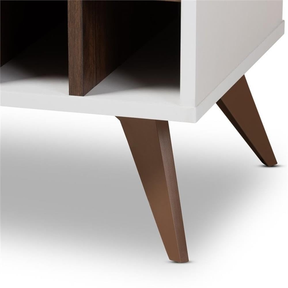 BOWERY HILL White and Brown Wine Cabinet - Rustic Wood Wine Storage for Kitchen, Dining Room or Bar - Perfect for Wine Bottle Organization and Display