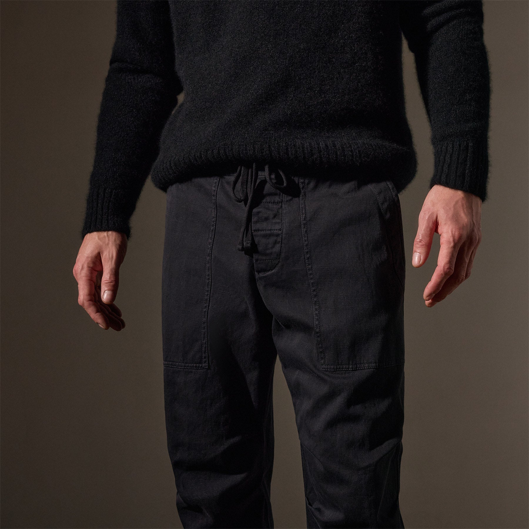 Men's Army Green Cotton Slub Utility Pants - Black Pigment Washed for Tactical & Outdoor Use | Durable Workwear & Hiking Pants