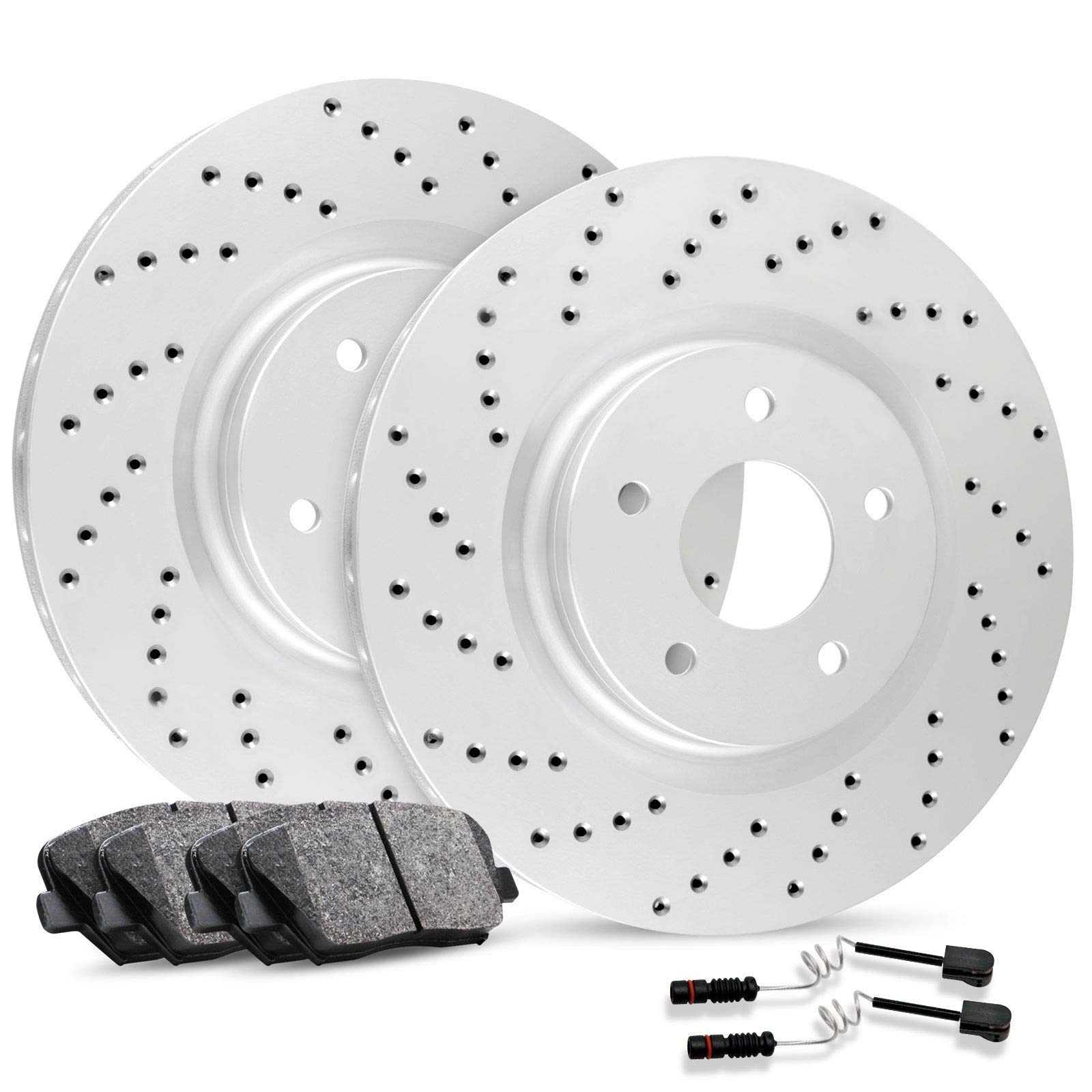 R1 Concepts Premium Front Brake Pads and Rotors Kit - Ceramic Brake Pads & Drilled Slotted Rotors - Compatible with 2006-2012 Mercedes-Benz ML320 ML350 ML450 ML500 R320 R350 R500 - Perfect for Daily Driving & Performance Upgrades