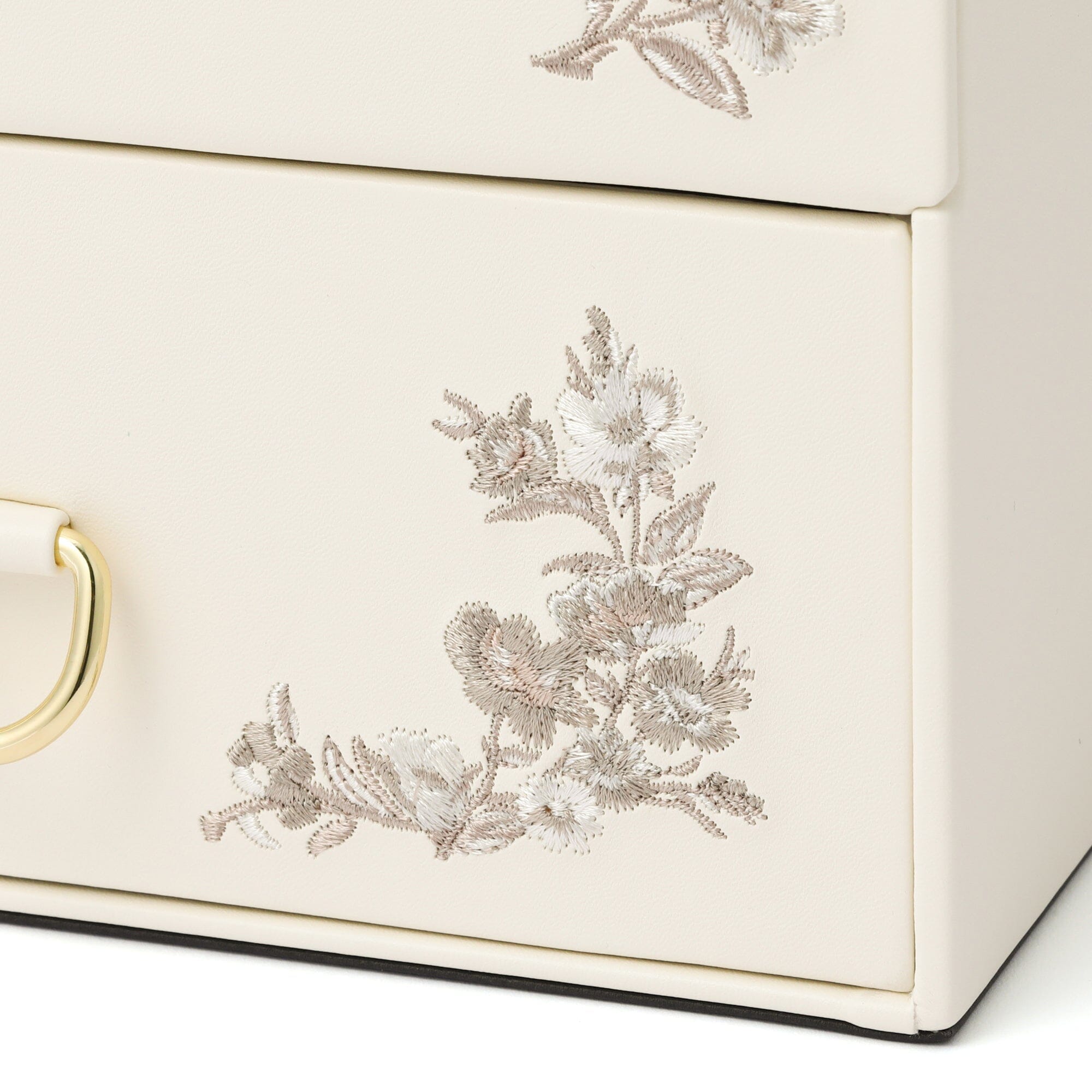 Elegant Beige Embroidery Flower Jewelry Box - Perfect for Gift Giving, Home Decor & Organizing Necklaces, Rings & Earrings