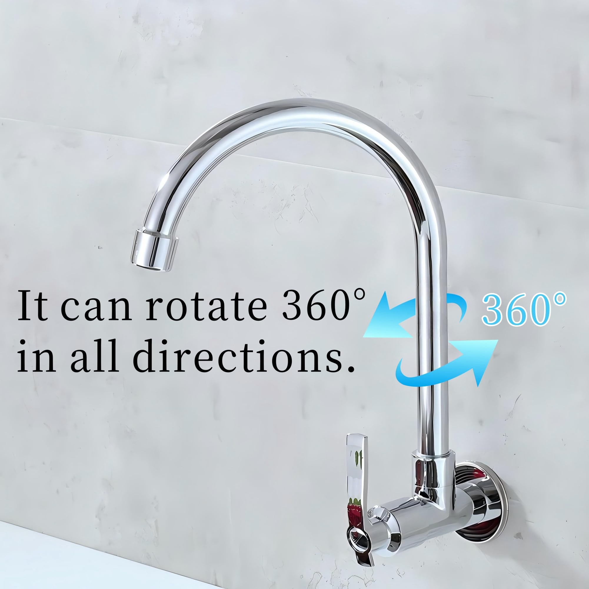 AUNMAS Wall-Mounted Kitchen Faucet - 360° Rotatable Single Lever Cold Water Tap with G1/2 Inch Connection, Copper Outlet (Silver) - Perfect for Small Kitchens, RVs, and Outdoor Sinks