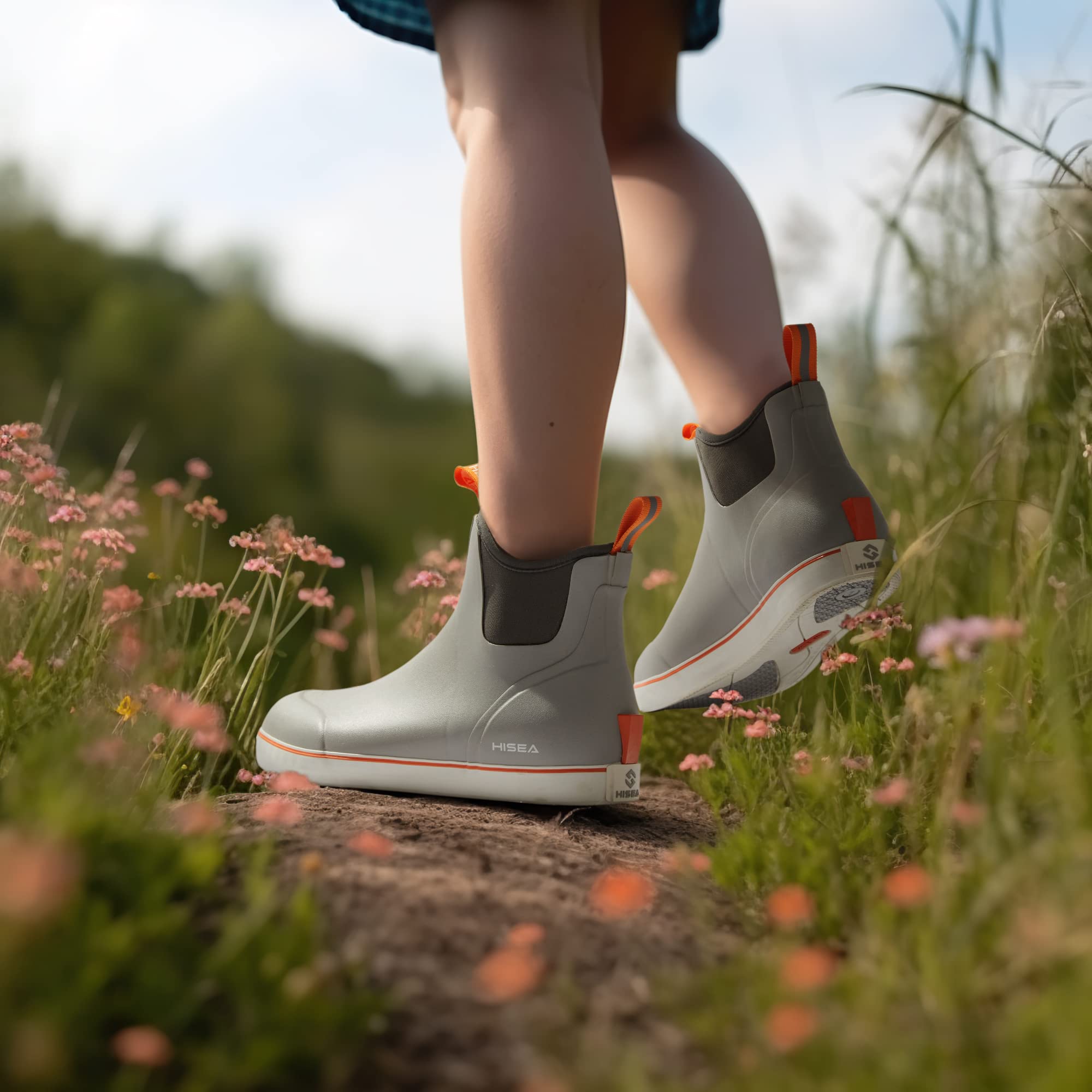 HISEA Women's Waterproof Ankle Rain Boots - Rubber Fishing & Deck Boots for Outdoor, Gardening, and Wet Weather Use