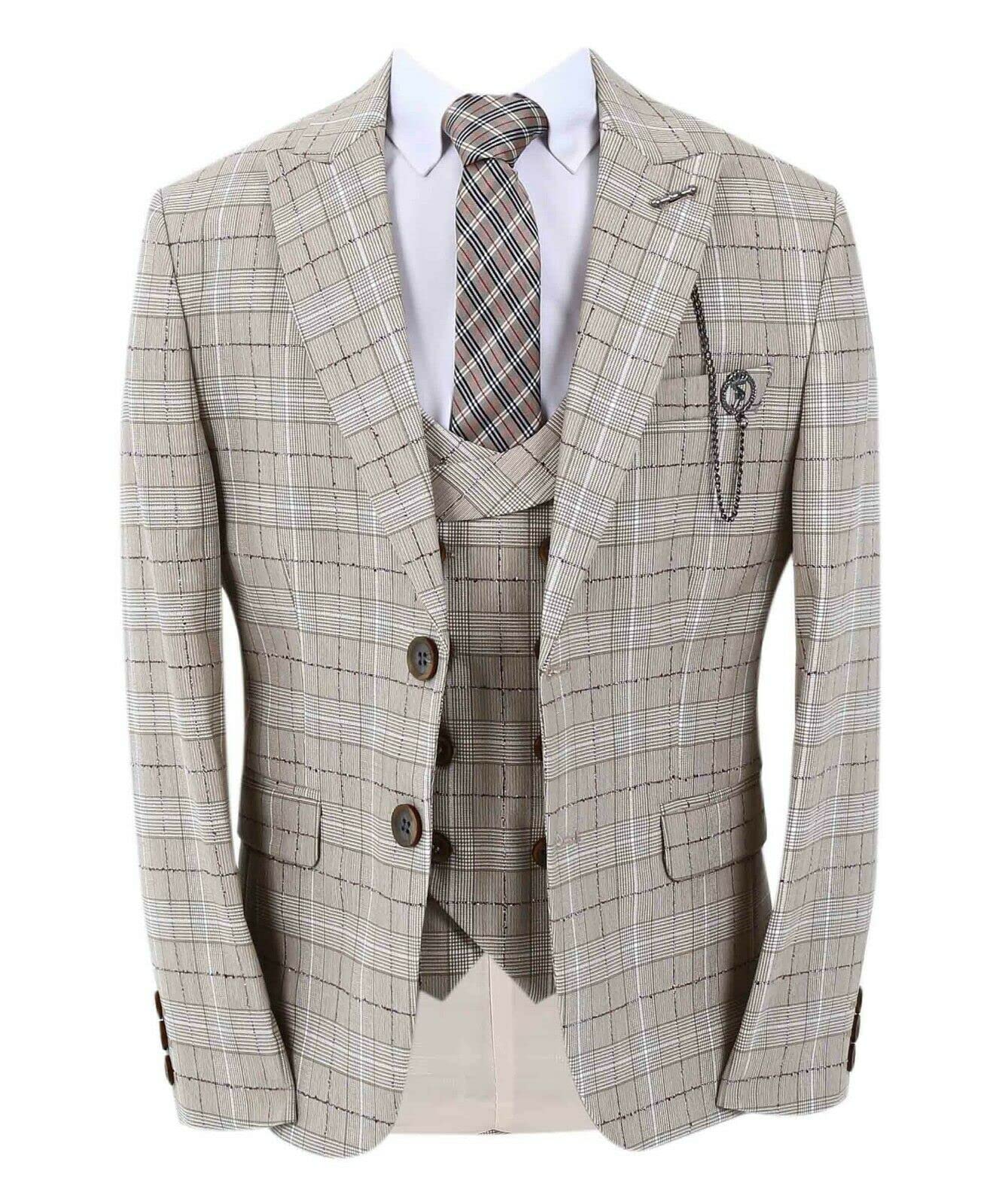 Boys Slim Fit 3-Piece Suit Set for Wedding, Prom, Party & Special Occasions | Formal Blazer, Vest & Pants Outfit for Teen Boys Birthday Dinner & Events