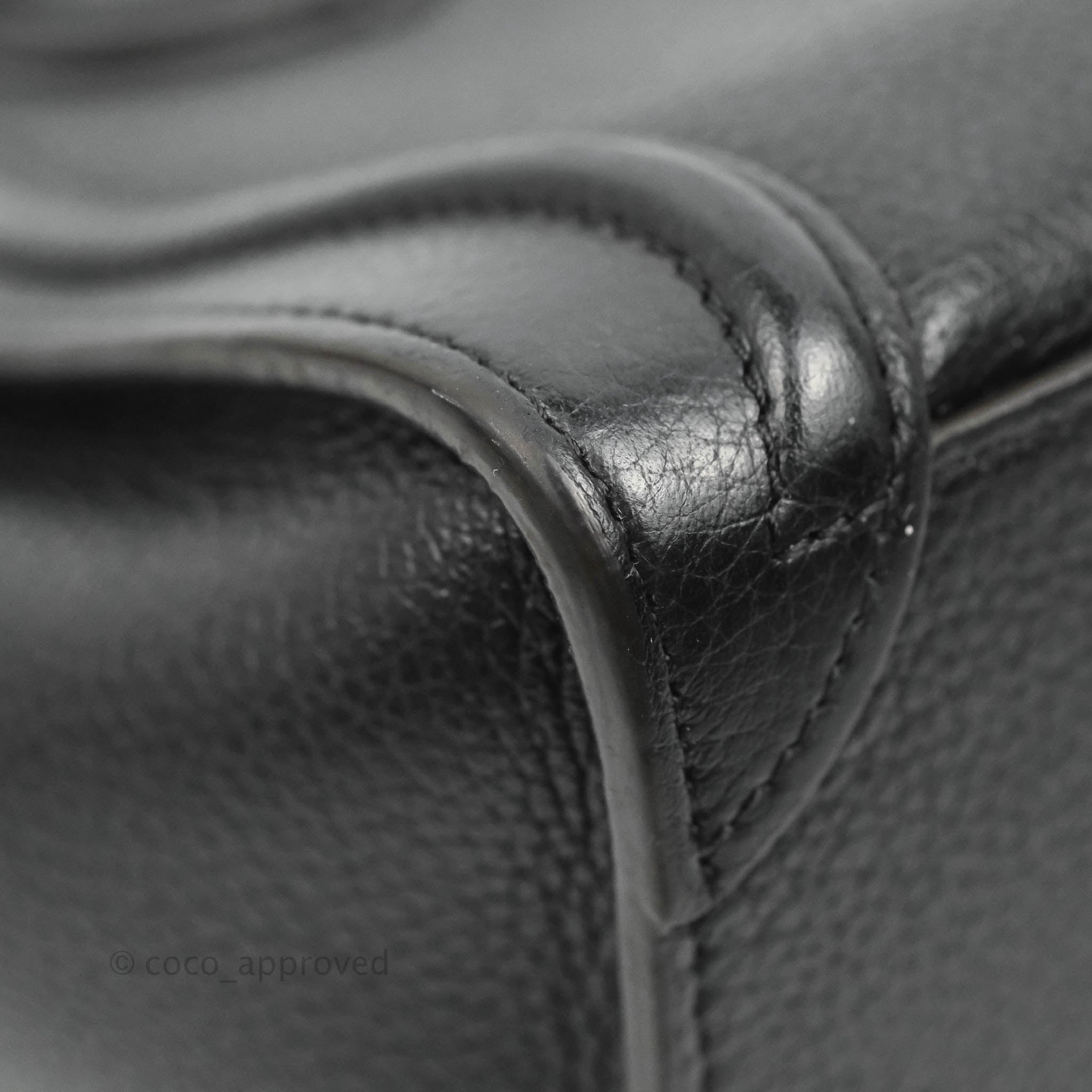 Celine Nano Luggage Bag in Black Drummed Calfskin with Silver Hardware - Perfect for Work, Travel & Everyday Use