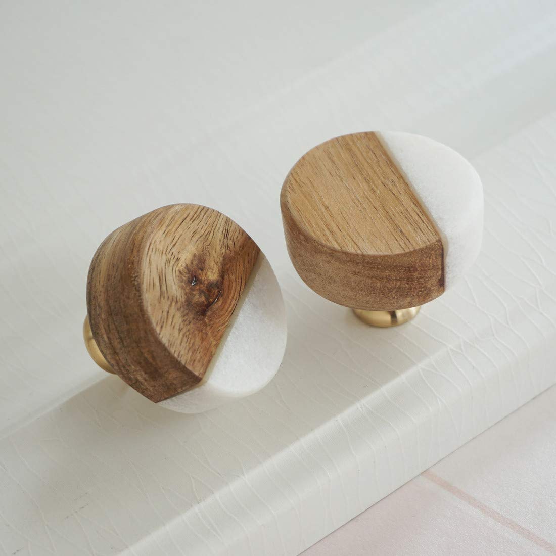 LBFEEL Unique Wood Drawer Knob - Modern White Stone Cabinet Pulls - Single Hole Dresser Handle Hardware (1 Piece) - Perfect for Kitchen Cabinets, Bathroom Vanities & Furniture Upgrades