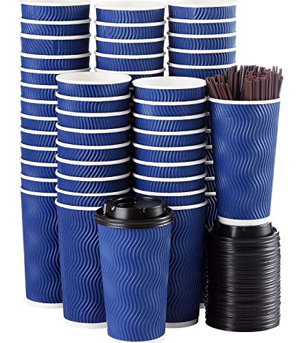 4 oz Disposable Coffee Cups with Lids & Straws (90 Pack) - Insulated Hot/Cold Paper Cups for Espresso, Tea, Beverages - Perfect for Coffee Shops, Offices, Parties & On-the-Go Drinks