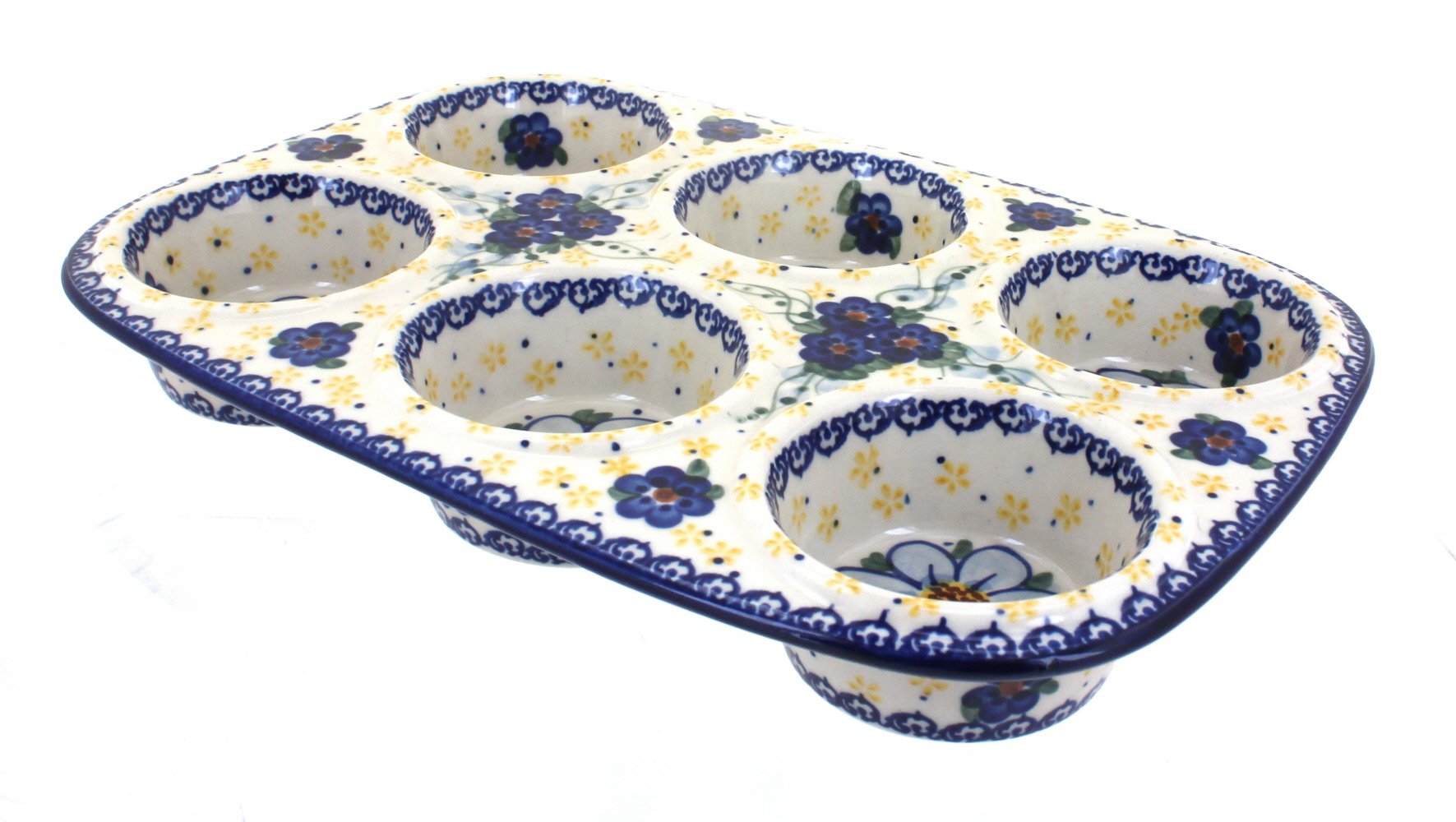 Blue Rose Polish Pottery Daisy Surprise Muffin Pan - Non-Stick Baking Tray for Cupcakes, Muffins, and Mini Desserts - Perfect for Home Baking, Parties, and Gift Giving