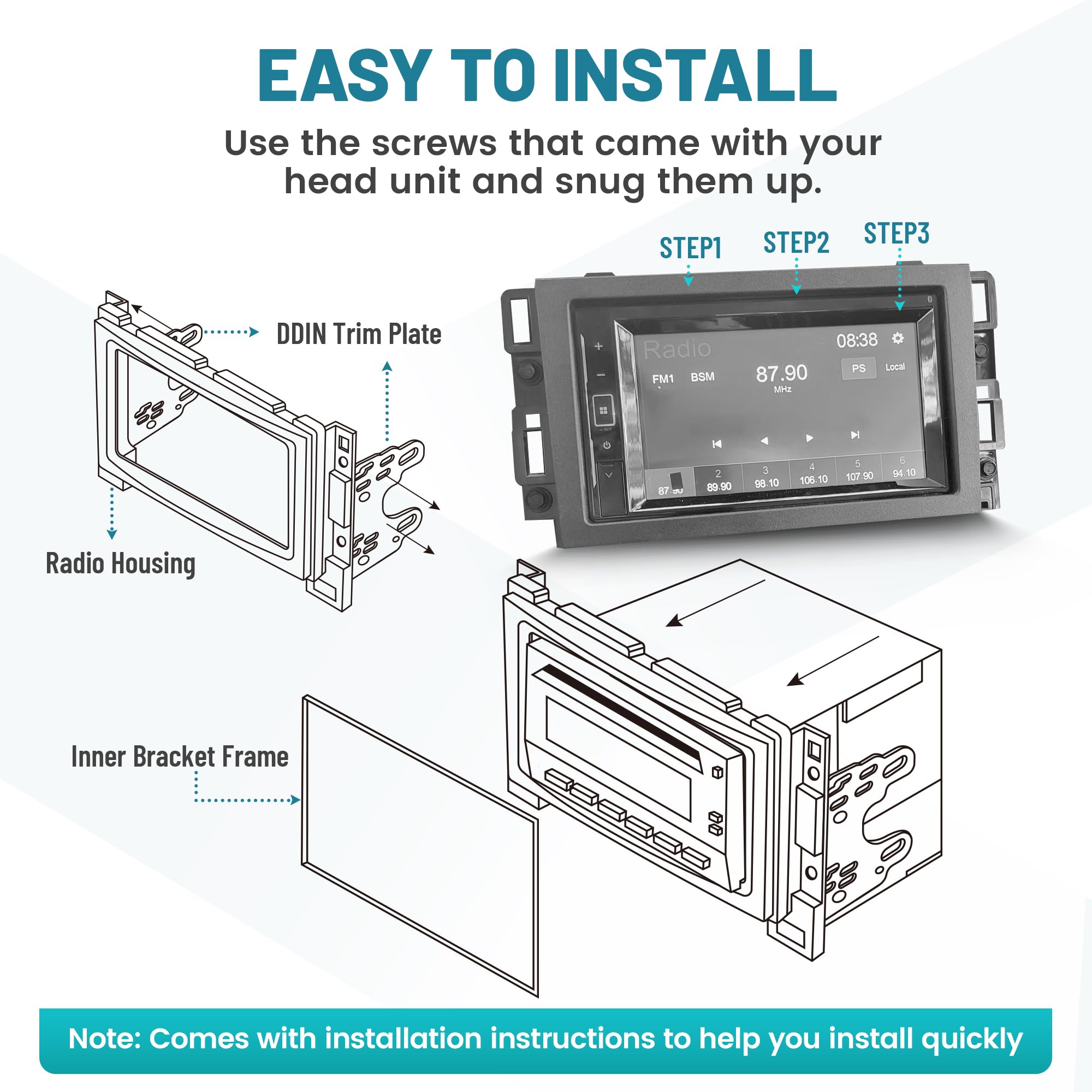 Double DIN Radio Dash Kit for Chevrolet 2004-2012 & Pontiac/Saturn 2006-2009 - Aftermarket Stereo Installation Mounting Bracket & Trim Bezel - Perfect for Car Audio Upgrades and Custom Installations