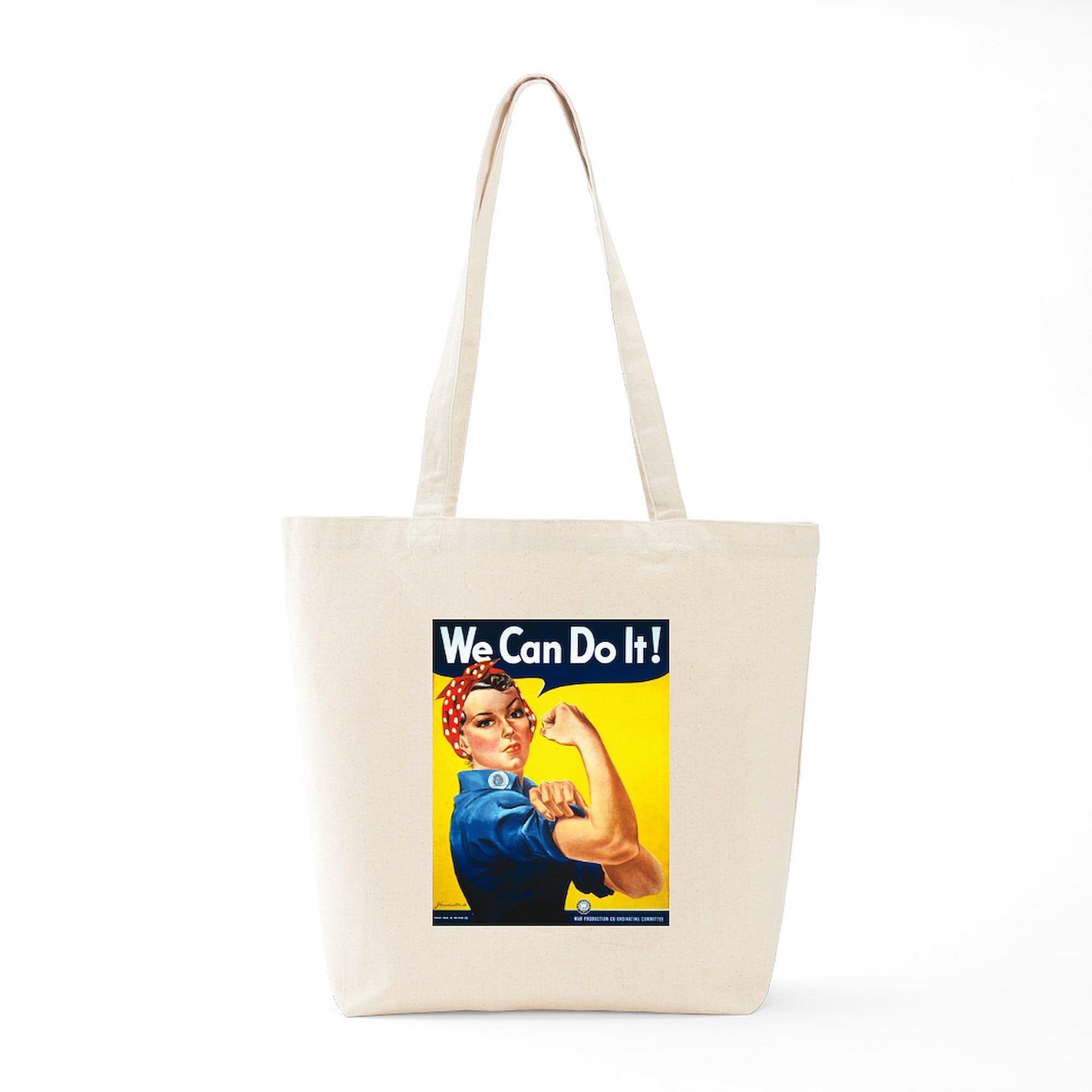 Rosie The Riveter Canvas Tote Bag - Natural Reusable Shopping Bag for Women | Eco-Friendly Grocery Tote, Work Commute & Beach Day Essentials