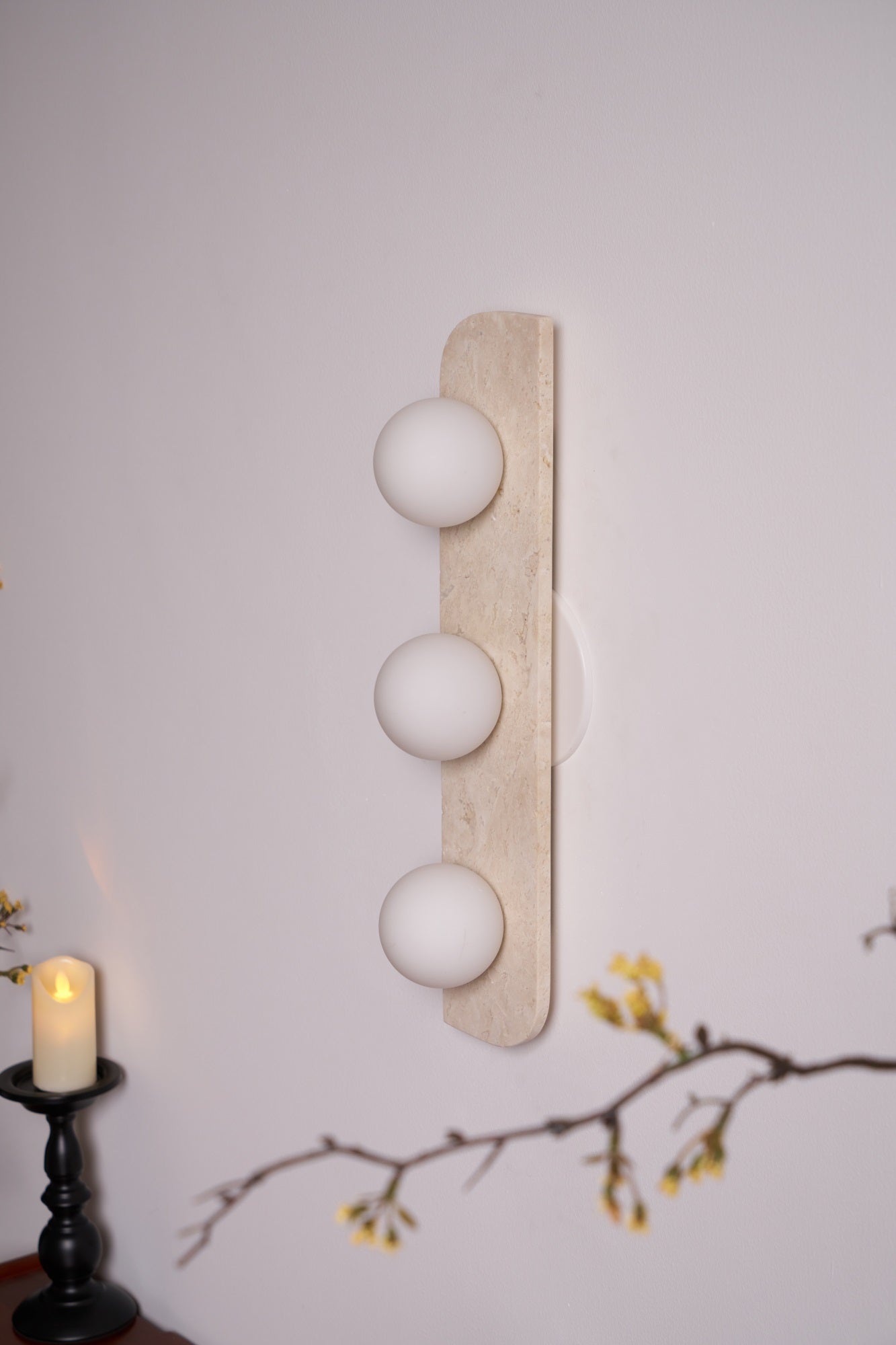 Elysian Travertine Plug-in Wall Sconce Light - Modern Plug in Wall Lamp for Bedroom, Living Room, Hallway & Dorm Decor