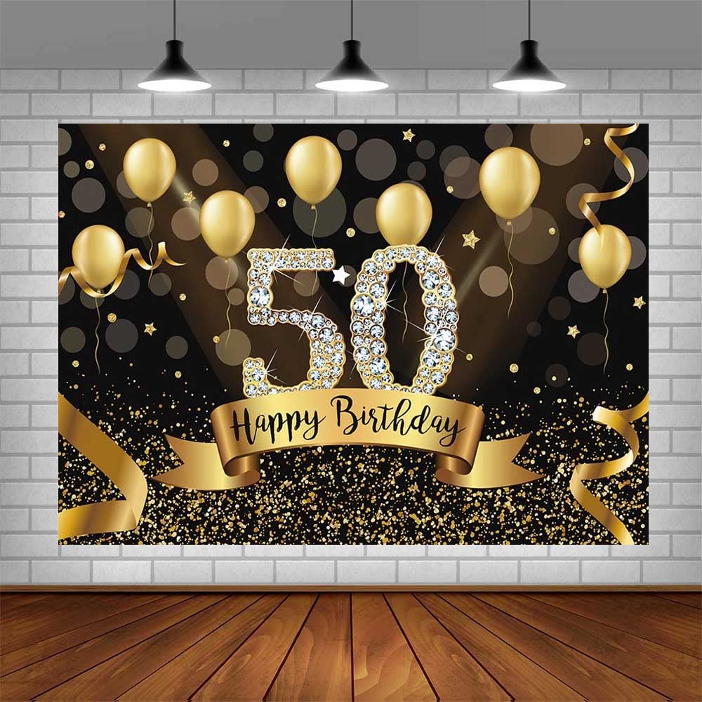 Sendy 7x5ft Happy 50th Birthday Backdrop - Black & Gold Photo Booth Banner for 50th Birthday Party Decorations & Anniversary Celebrations | Perfect for Milestone Birthdays, Photoshoots & Event Backdrops