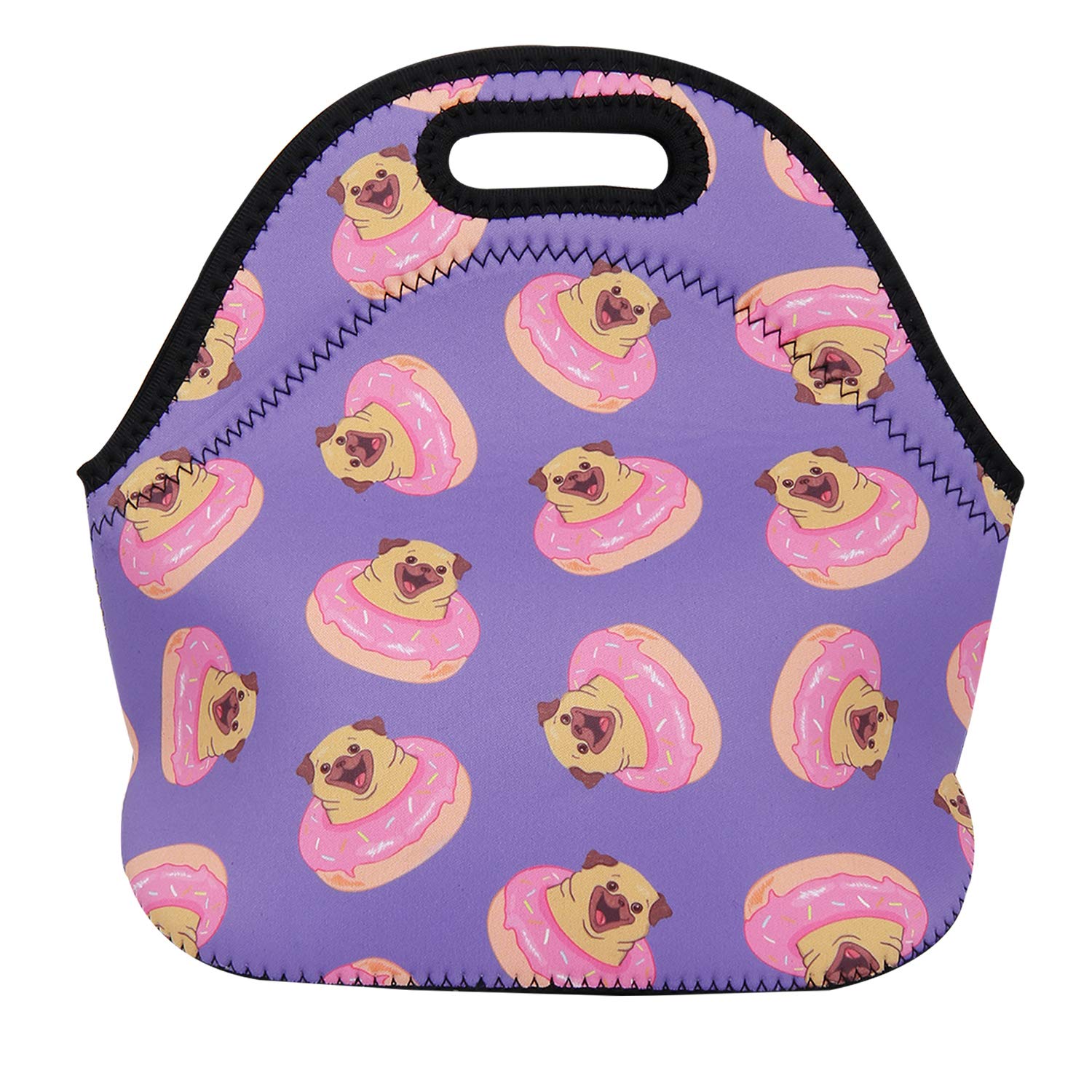 **Violet Mist Insulated Neoprene Lunch Bag for Women & Men - Cute Pug Dog Design, Reusable, Waterproof & Thermal Food Container - Perfect for Work, Travel, Picnics & School - Great Gift for Dog Lovers**