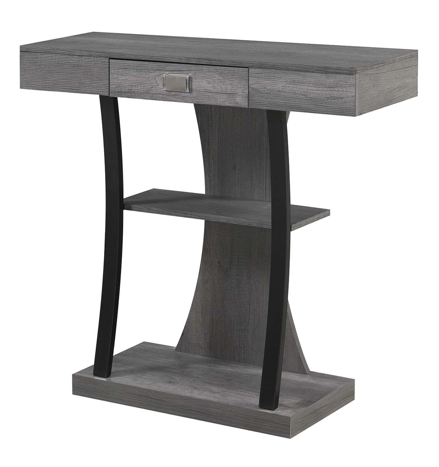 Convenience Concepts Newport 1-Drawer Harri Console Table with Shelves, Charcoal Gray - Entryway, Living Room & Hallway Storage Solution