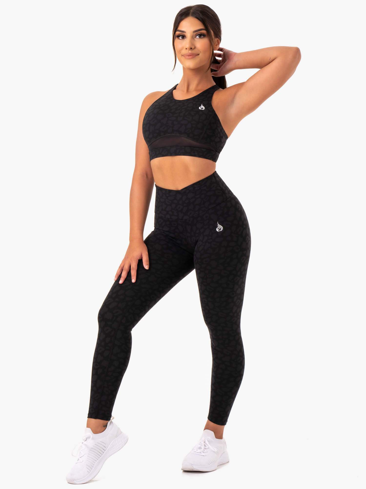 Amazon Mesh Sports Bra for Women - Breathable Black Leopard Print Workout Top for Running, Yoga & Gym