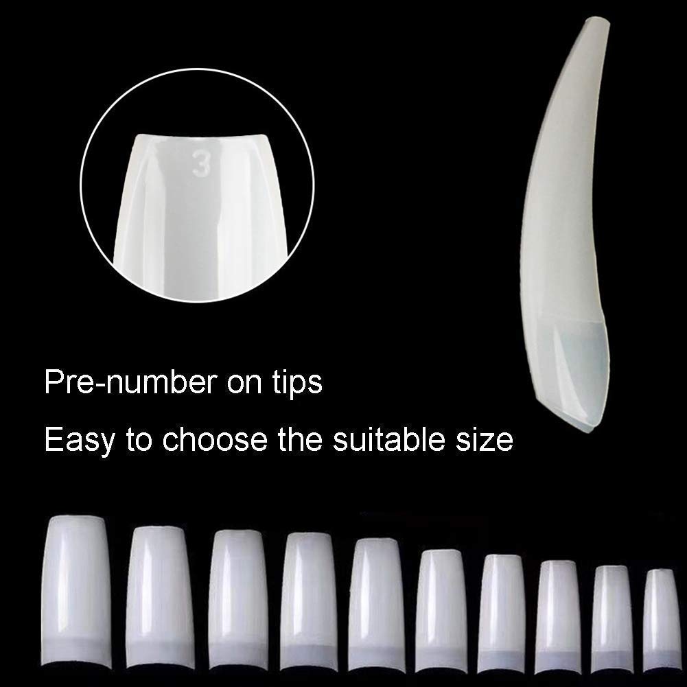 FAMEZA Clear Acrylic Nail Tips - 200 Pcs Natural Fake Nails in 10 Sizes with Storage Box - Perfect for Nail Salon, DIY Manicure & Home Nail Art