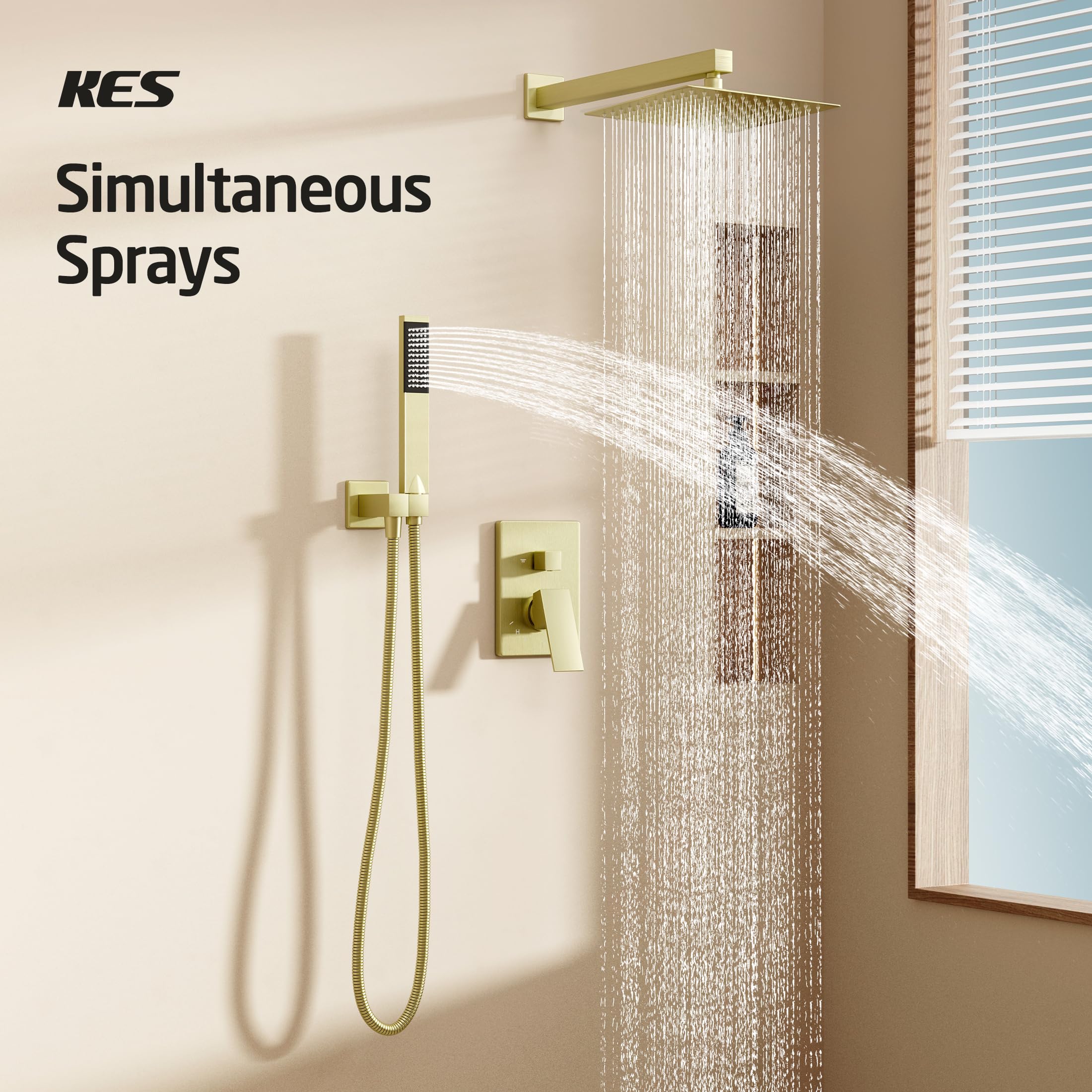 KES Gold Shower Faucet Set - 10 Inch Rain Shower Head with Handheld Sprayer - Complete Pressure Balance Shower System (cUPC Certified Valve Included) - XB6230F18-BZ - Perfect for Modern Bathroom Renovations & Spa-Like Shower Experience