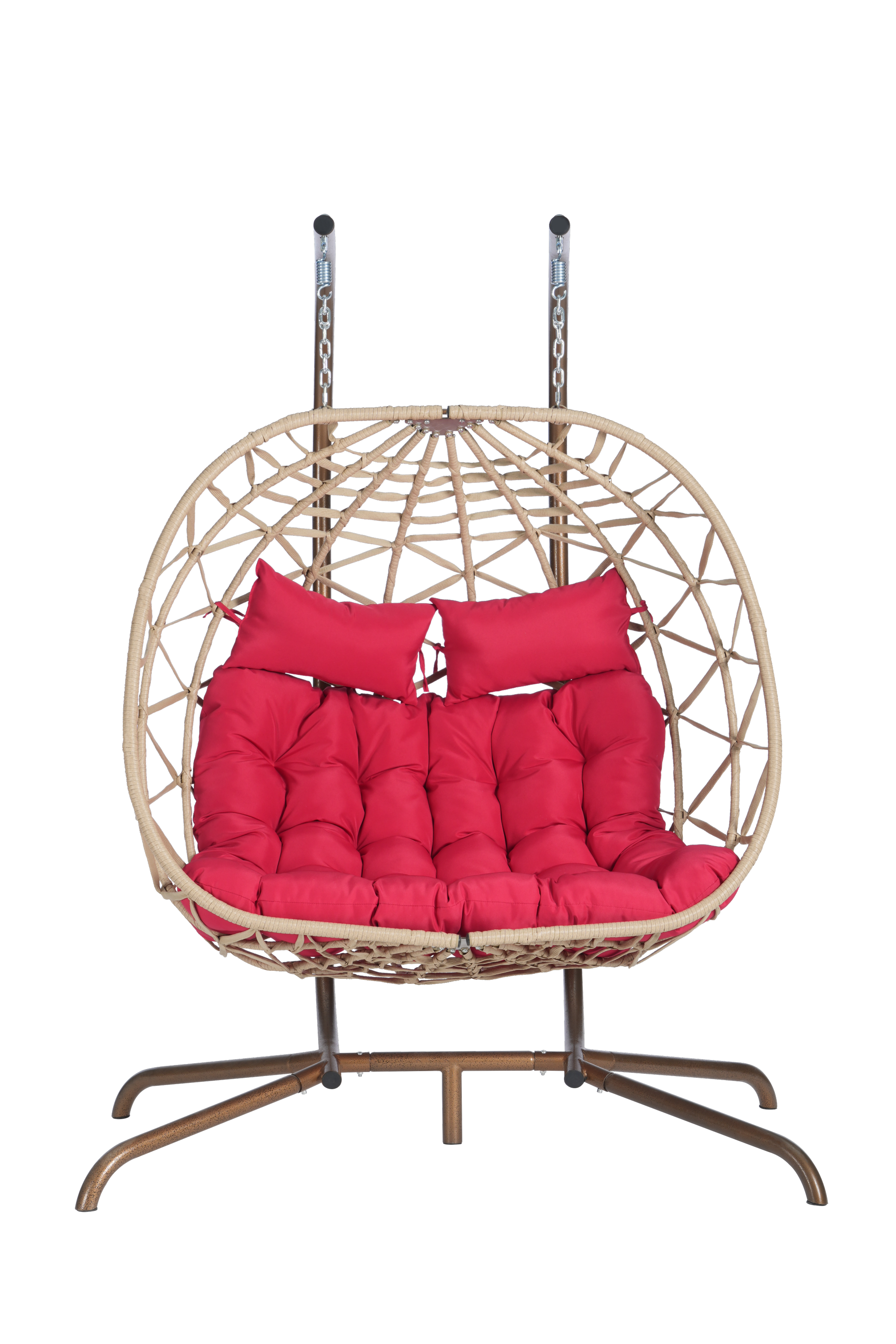 Double Egg Chair with Stand - Indoor/Outdoor Hanging Wicker Rattan Swing Chair with UV-Resistant Cushions (600 lbs Capacity) - Perfect for Bedroom, Balcony, Patio & Garden Relaxation