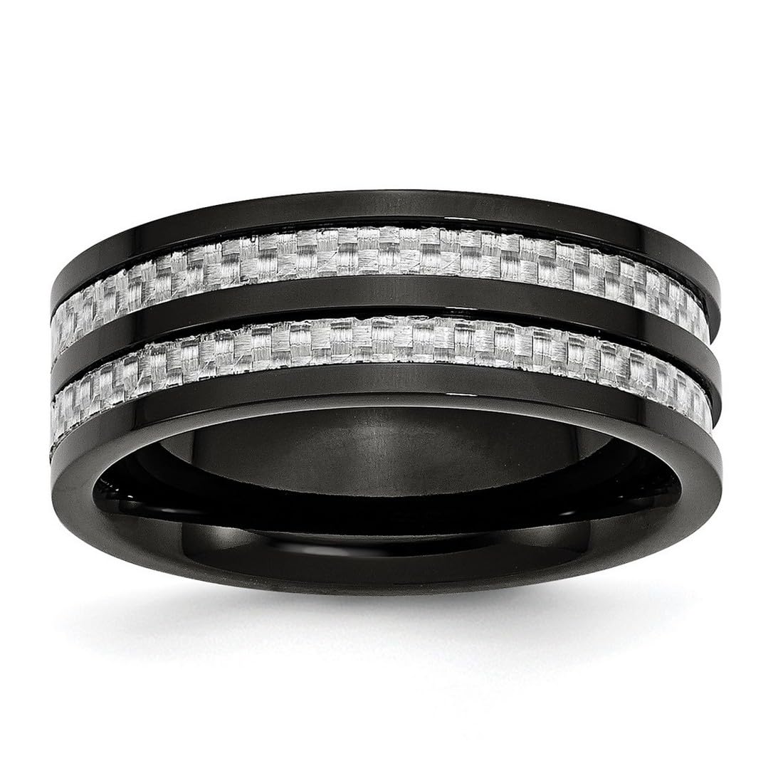 Titanium Black Plated Carbon Fiber Inlay Polished Band Ring for Women & Men - Durable Wedding, Engagement & Fashion Jewelry Gift - Size 6-13