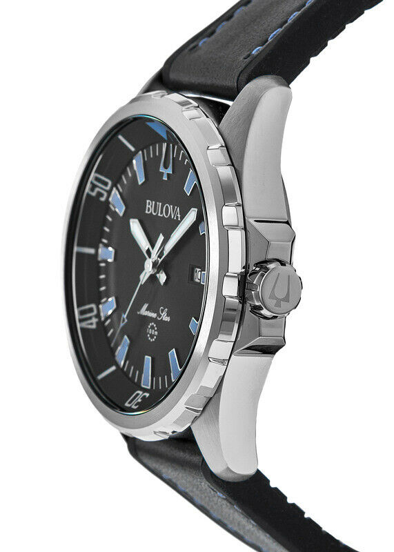 Bulova 96B337 Marine Star Men's Watch - 43mm Black Silicone & Leather Strap Waterproof Chronograph - Perfect for Diving, Business & Casual Wear