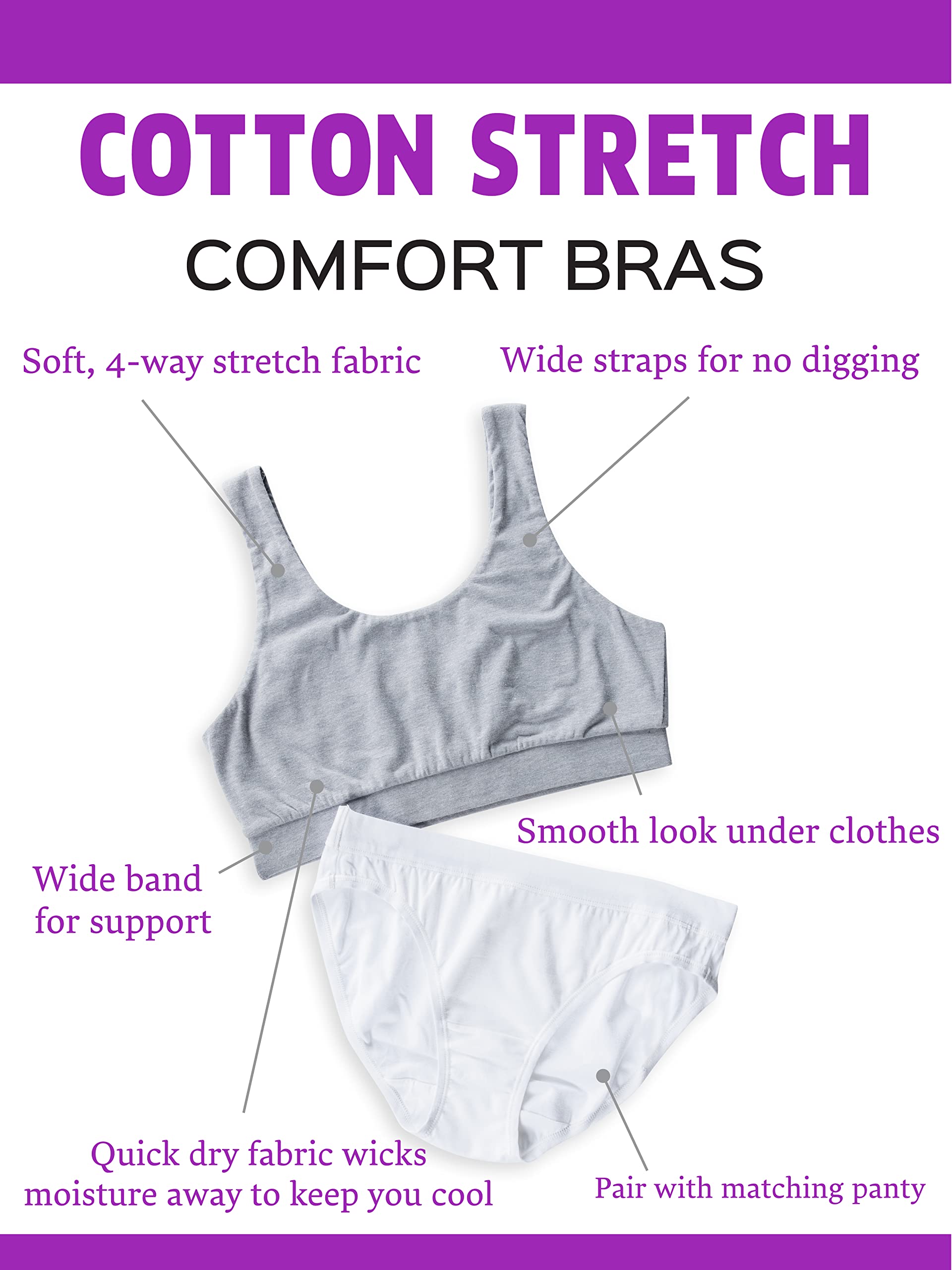 Fruit of the Loom Women's Comfort Bras and Tank Tops - Soft Cotton Underwear Set (Sizes S-6XL) | Perfect for Everyday Wear, Yoga & Lounge