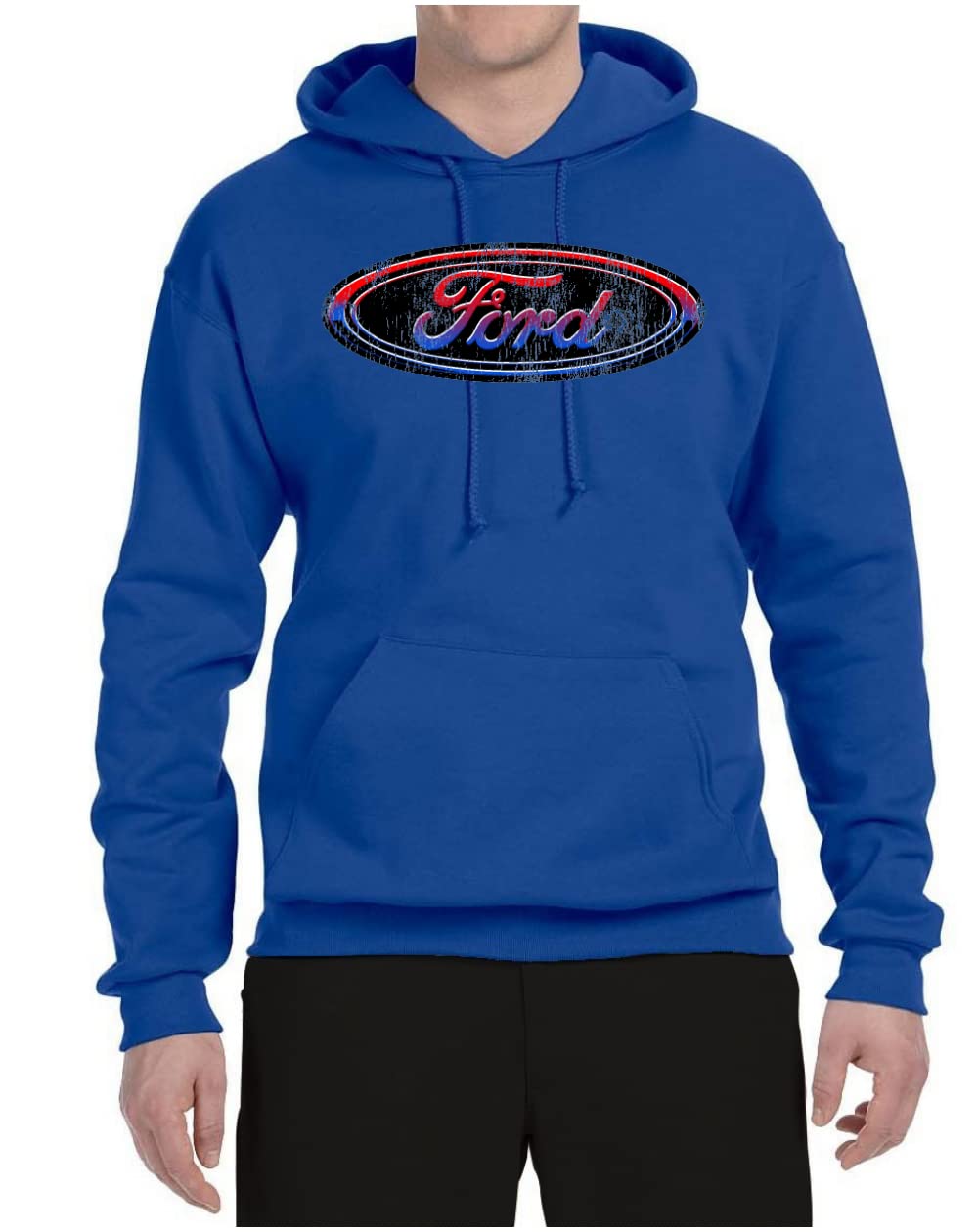 Wild Bobby Red Blue Black Ford Logo Graphic Hoodie for Cars & Trucks Enthusiasts - Unisex Pullover Sweatshirt for Casual Wear, Car Shows & Automotive Events