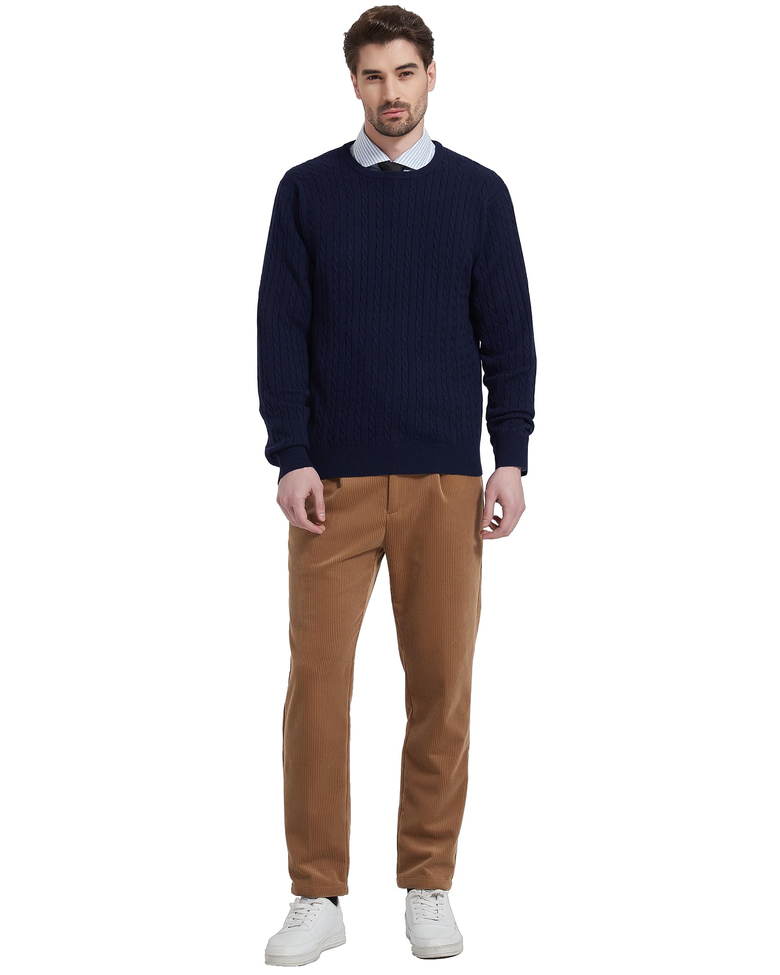 Kallspin Men's Cable Knit Sweater - Wool Blend Crewneck Pullover for Relaxed Fit | Perfect for Winter, Office Wear & Casual Outfits